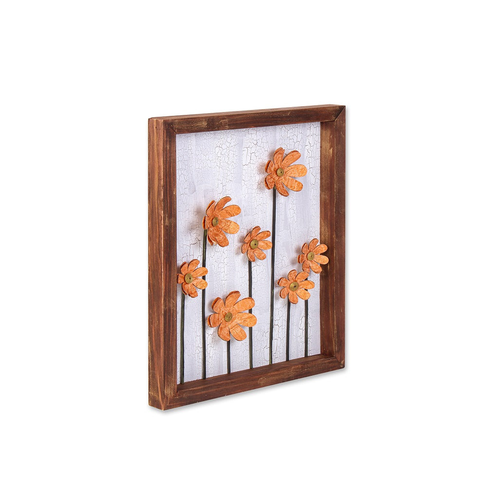 Wall Decor Handmade Daisy Field Orange 3D Floral Art with Metallic Effect Approx H14 X L11 X D0.98inch