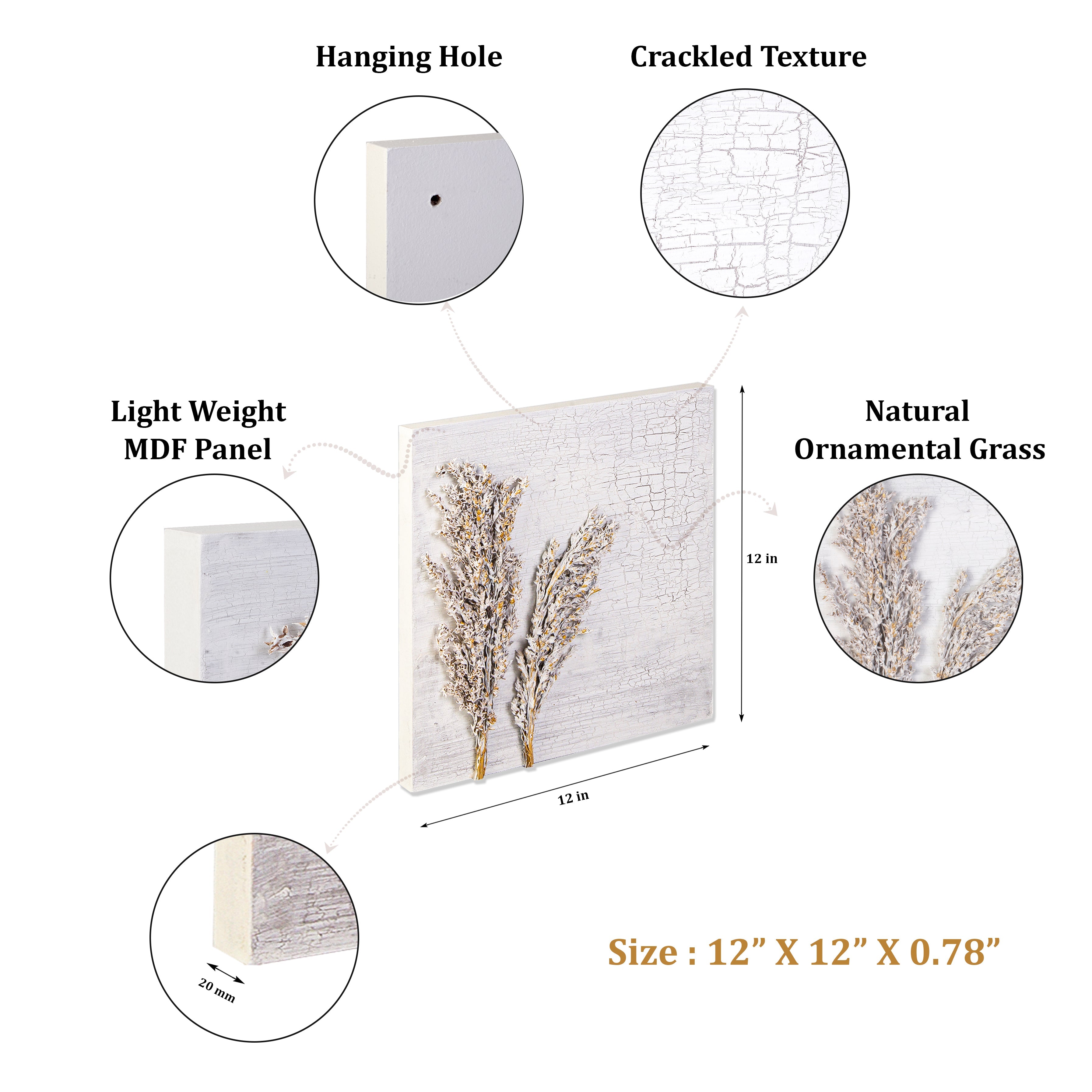 Wall Decor Handmade 3D Botanical Shimmery Field Approx H12 X L12 X D0.78inch 1pc