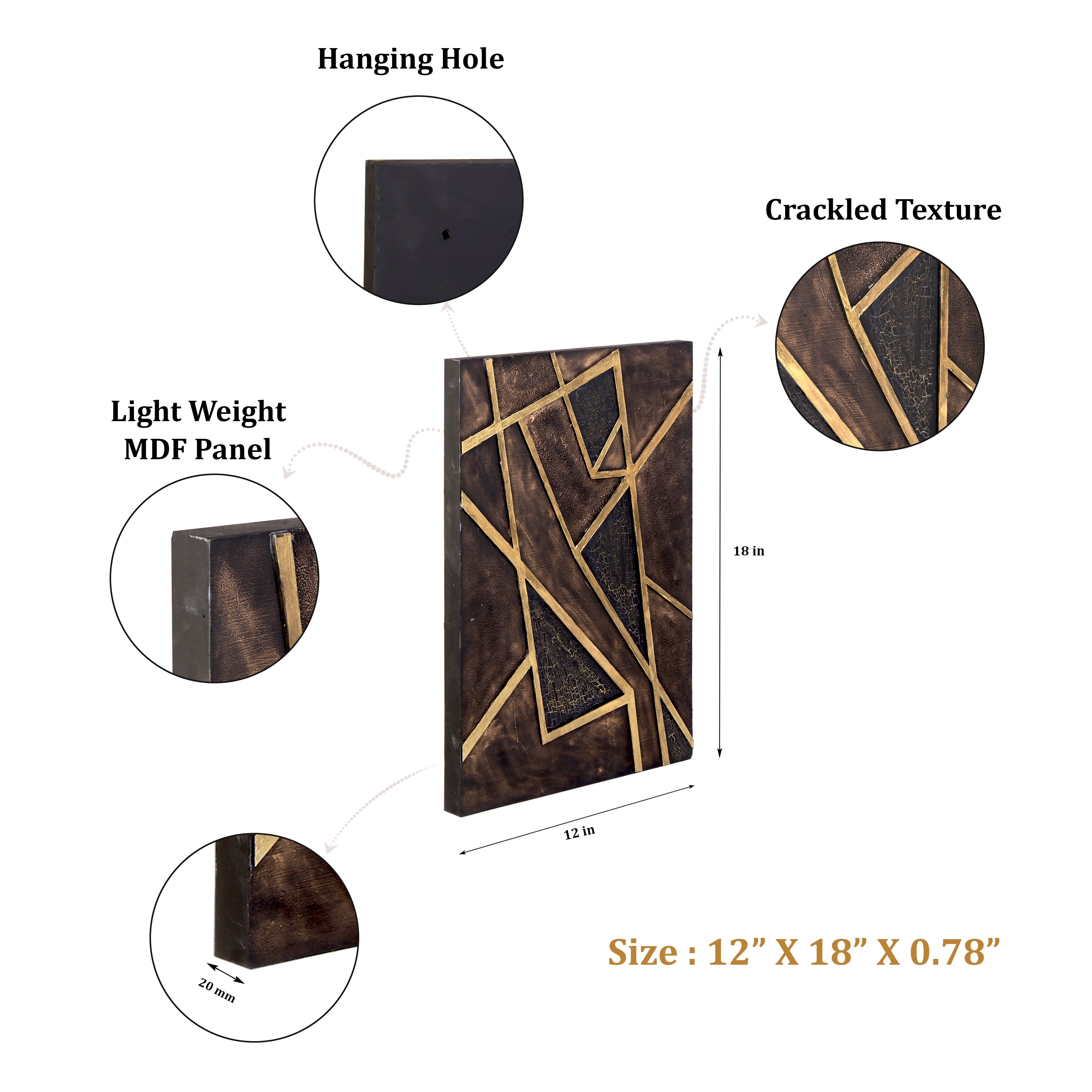 Wall Decor Geometric Metallic Angular Spectacle Approx H18 X L12 X D0.78inch 1pc