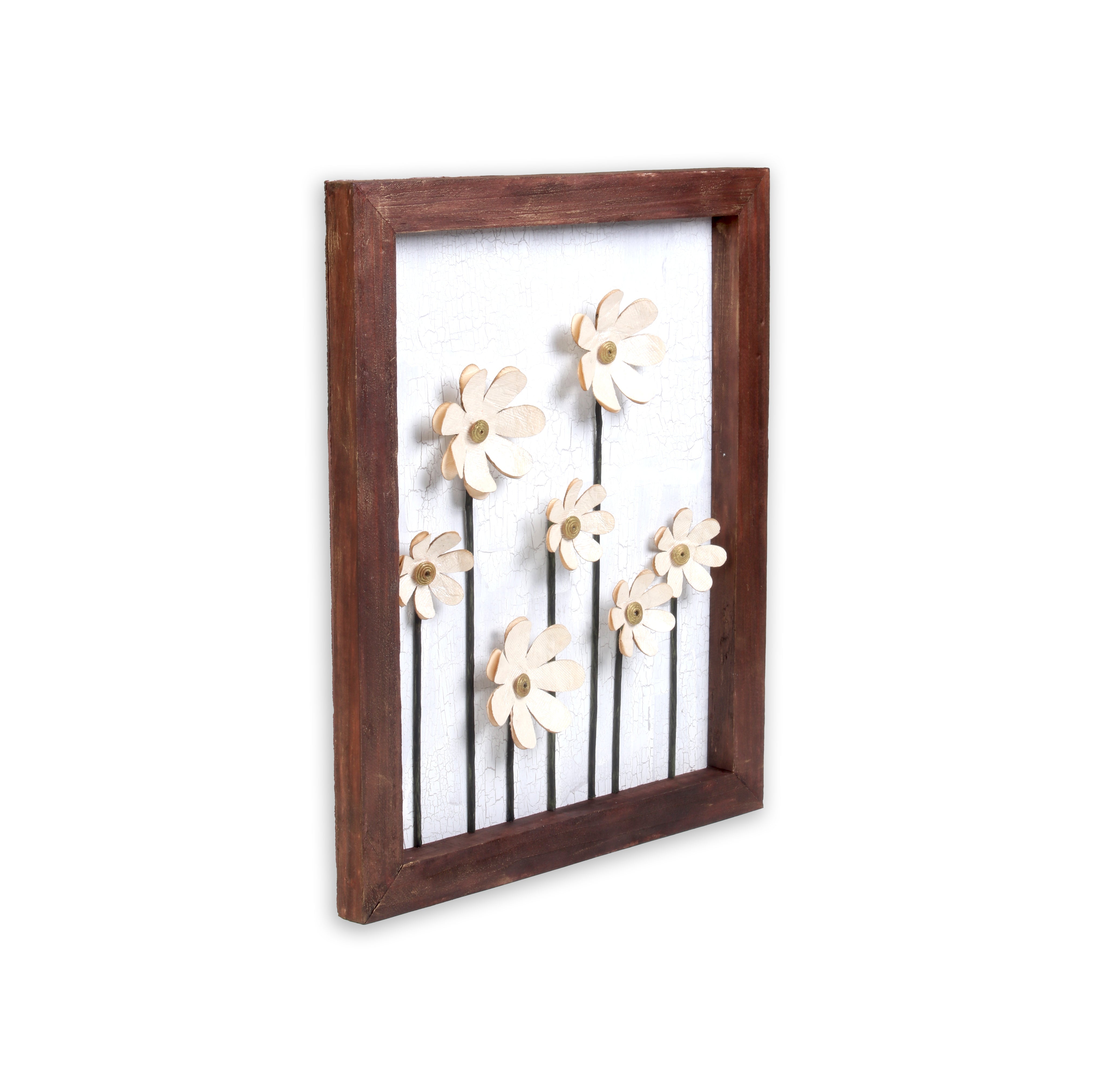 Wall Decor Handmade Daisy Field Cream 3D Floral Art with Metallic Effect Approx H14 X L11 X D0.98inch