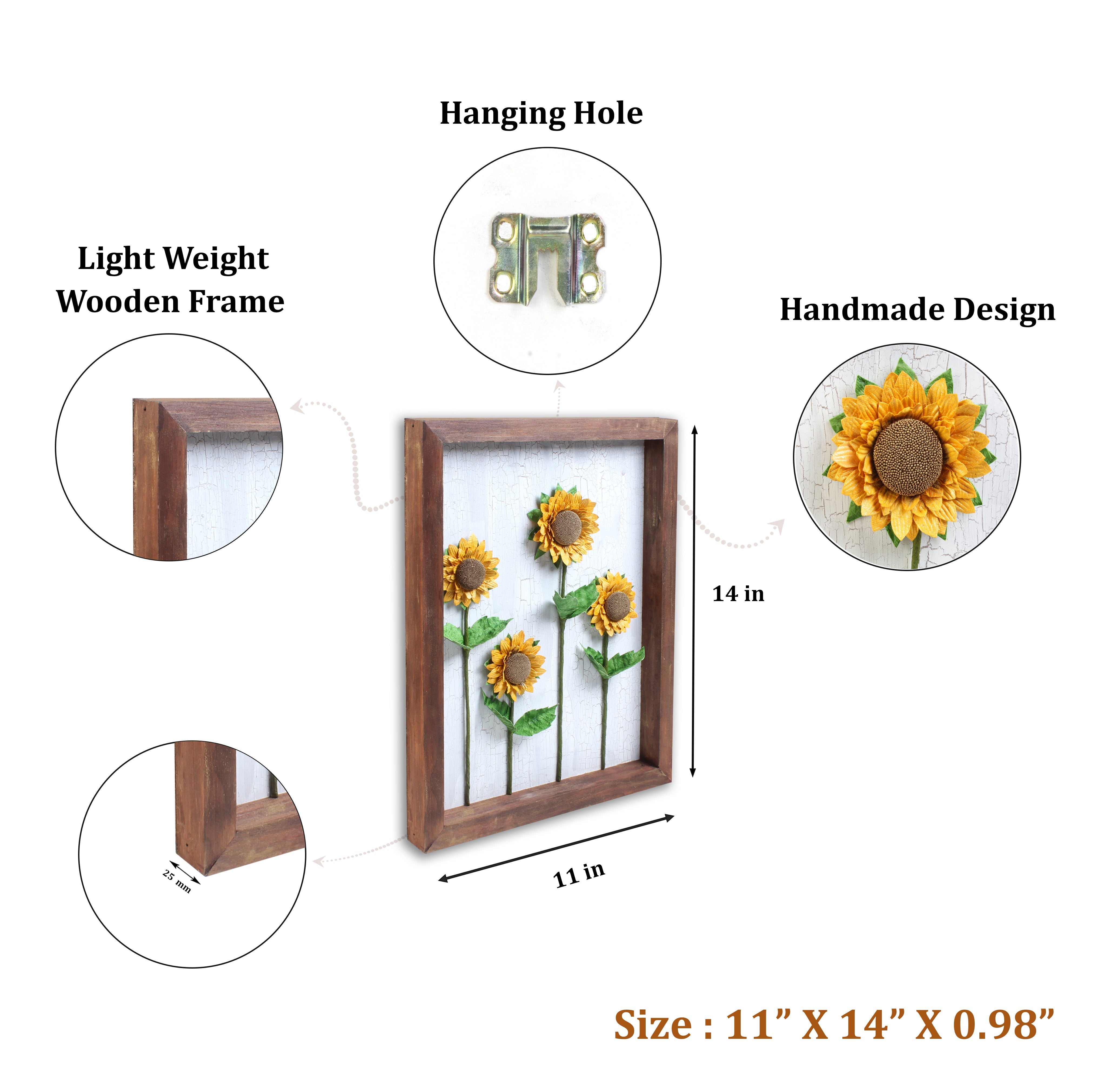 Wall Decor Handmade Sunflower Field 3D Floral Art with Metallic Effect Approx H14 X L11 X D0.98inch