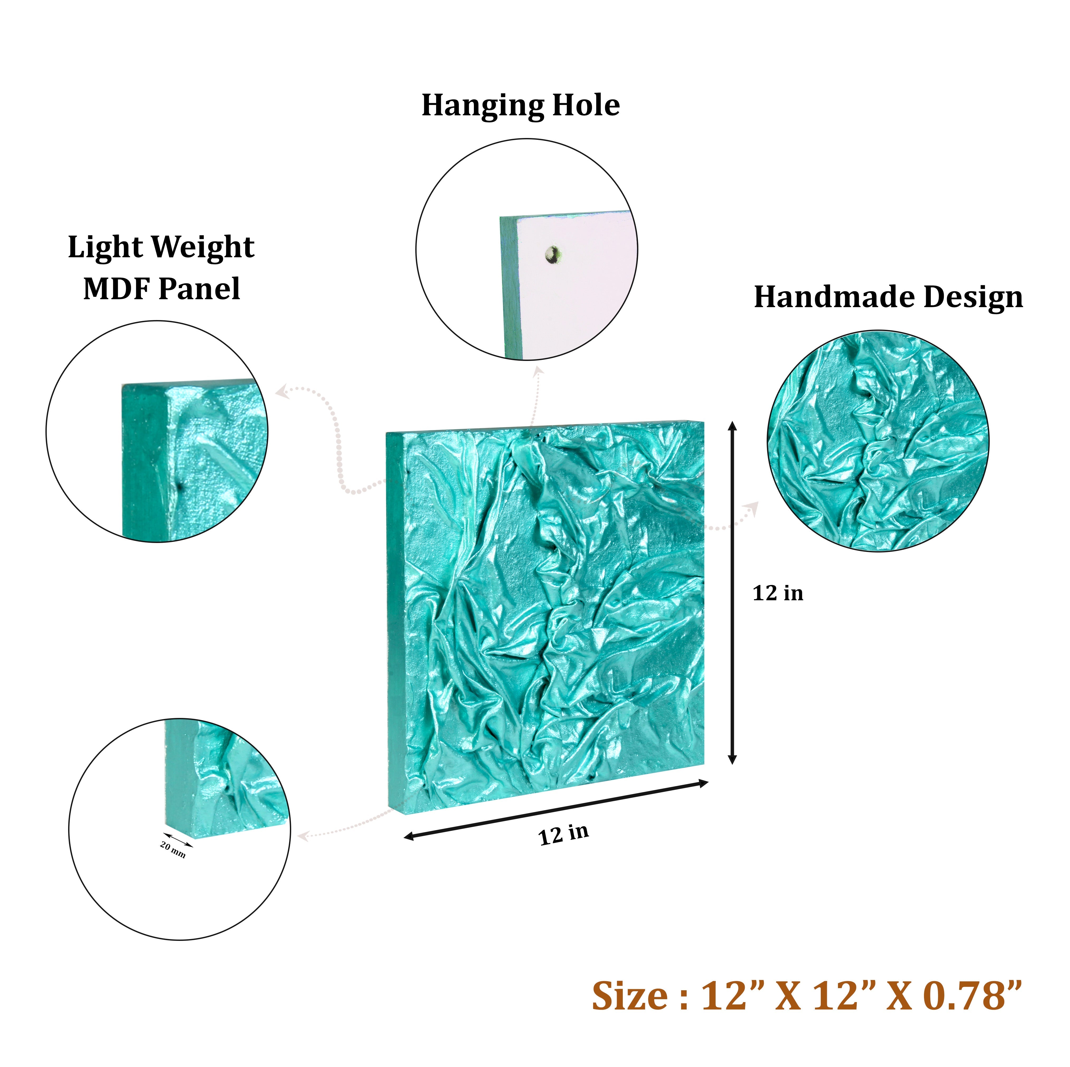 Wall Decor Faux Leather Art Carribean Teal Approx H12 X L12 X D0.78inch 1pc