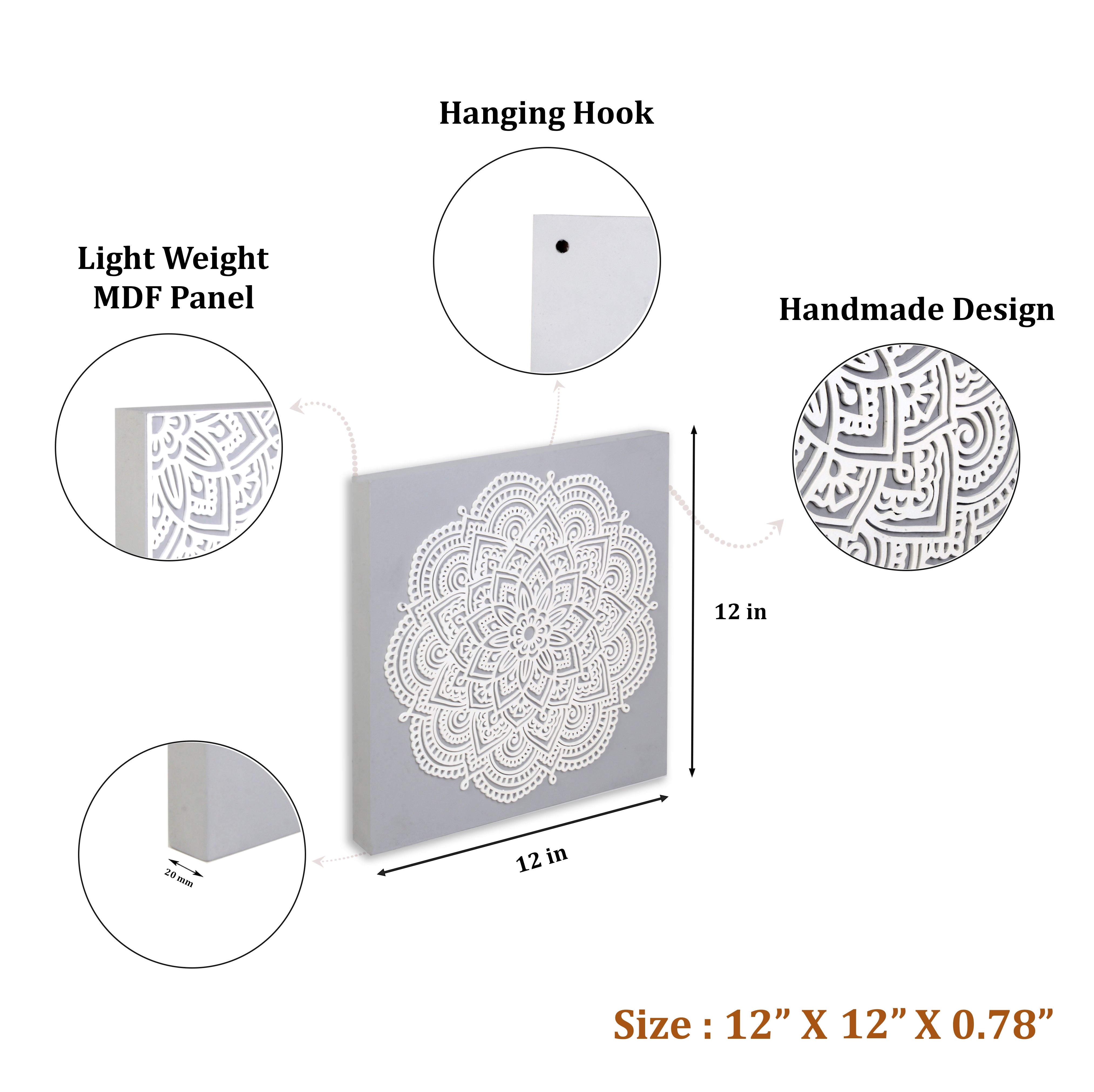 Wall Decor Floral Mandala Approx H12 X L12 X D0.78inch 1pc