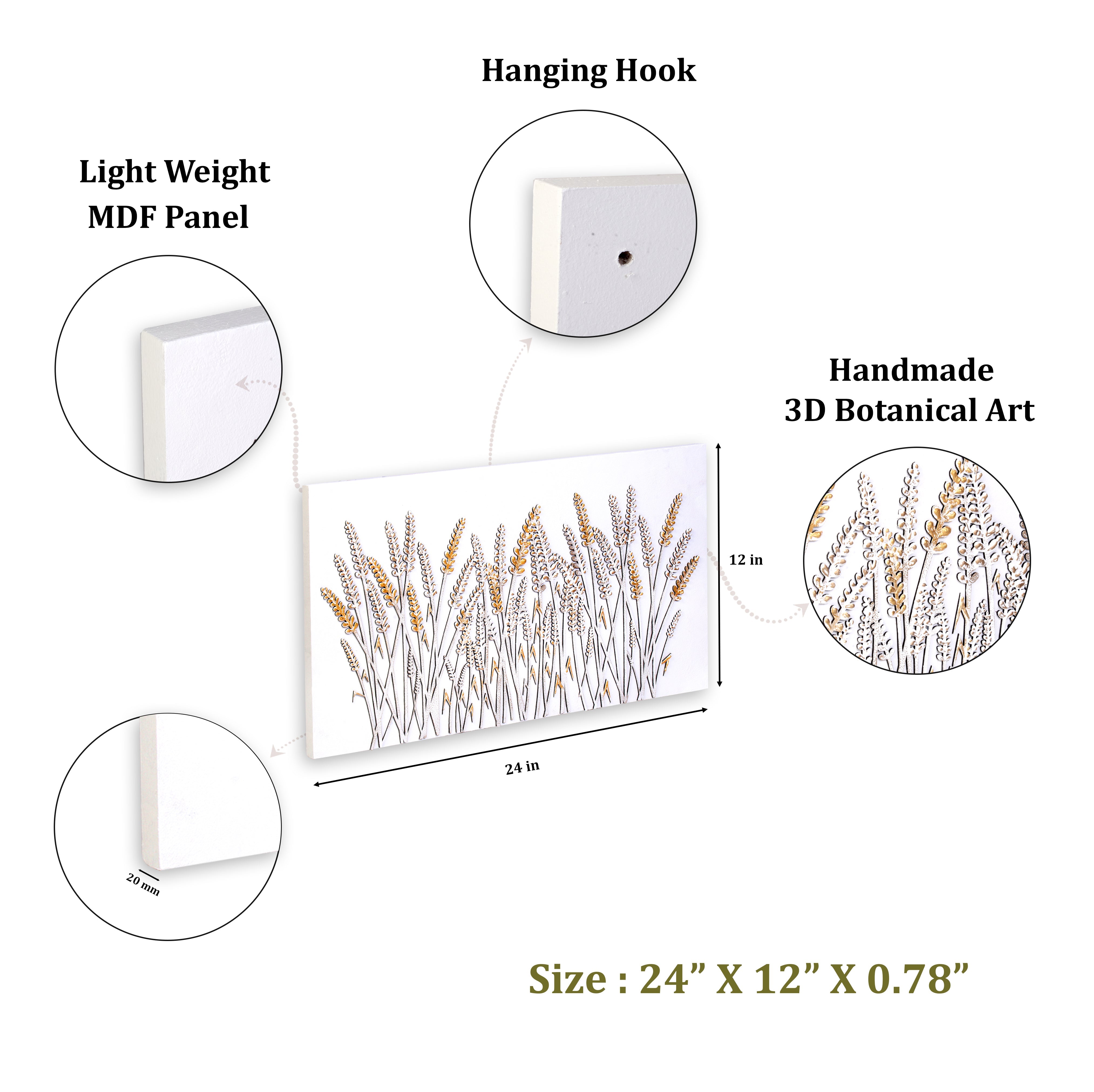 Wall Decor 3D Metallic Corn Field Approx H24 X L12 X D0.78inch 1pc