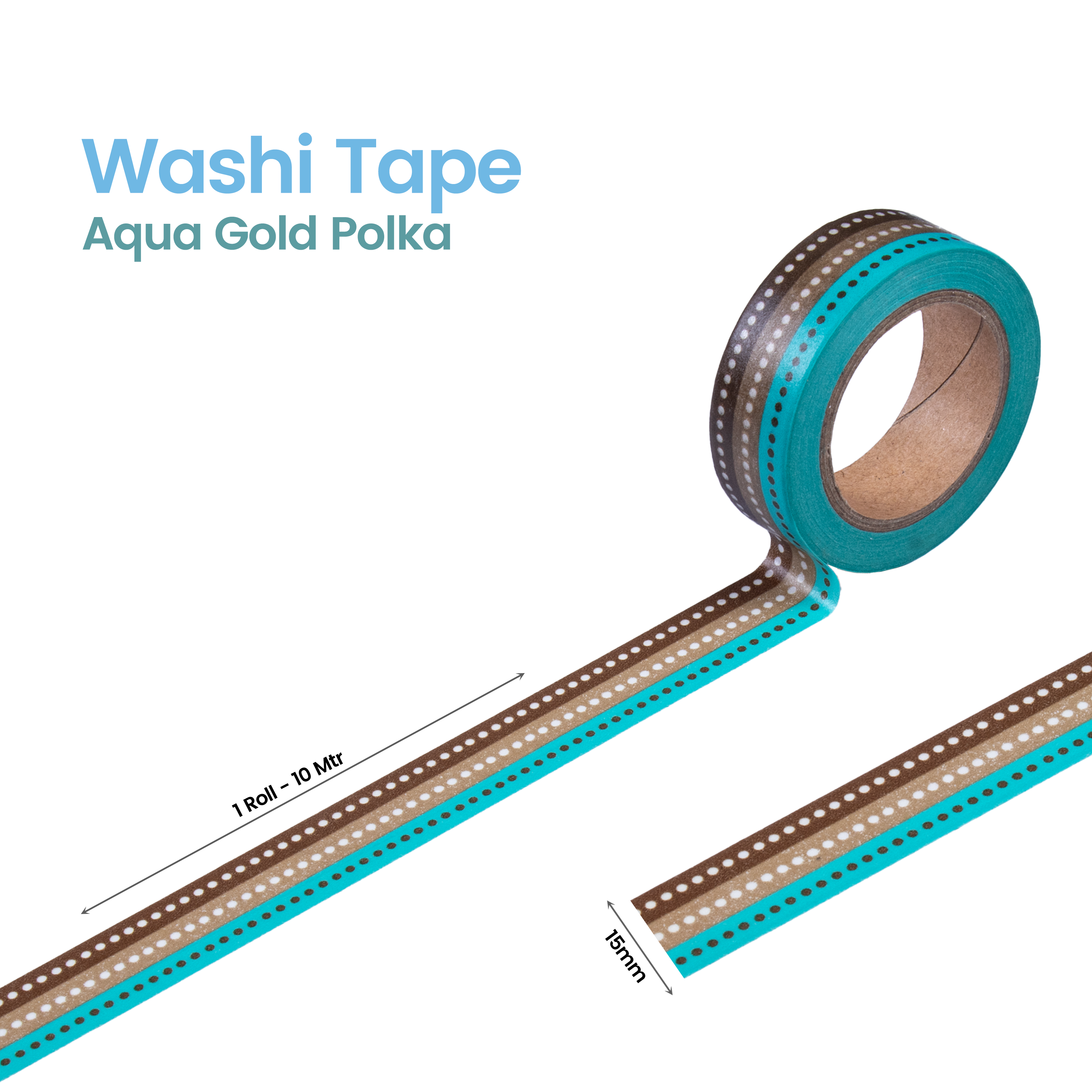 Washi Tape Aqua Gold Polka 15Mmx10Mtr (1Roll)