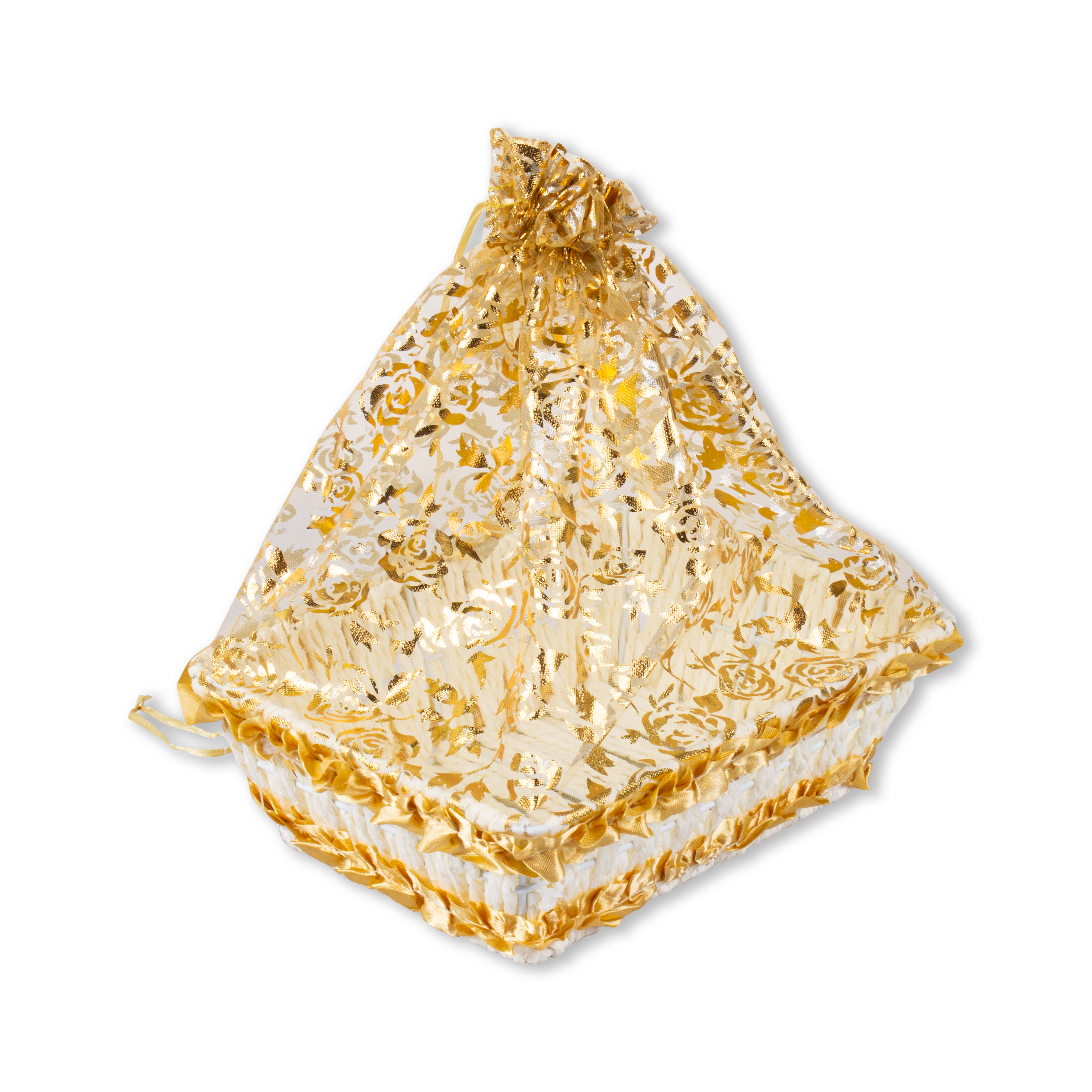 Golden Organza Gift Basket with Drawstring 12.5 X9.5inch 1pc