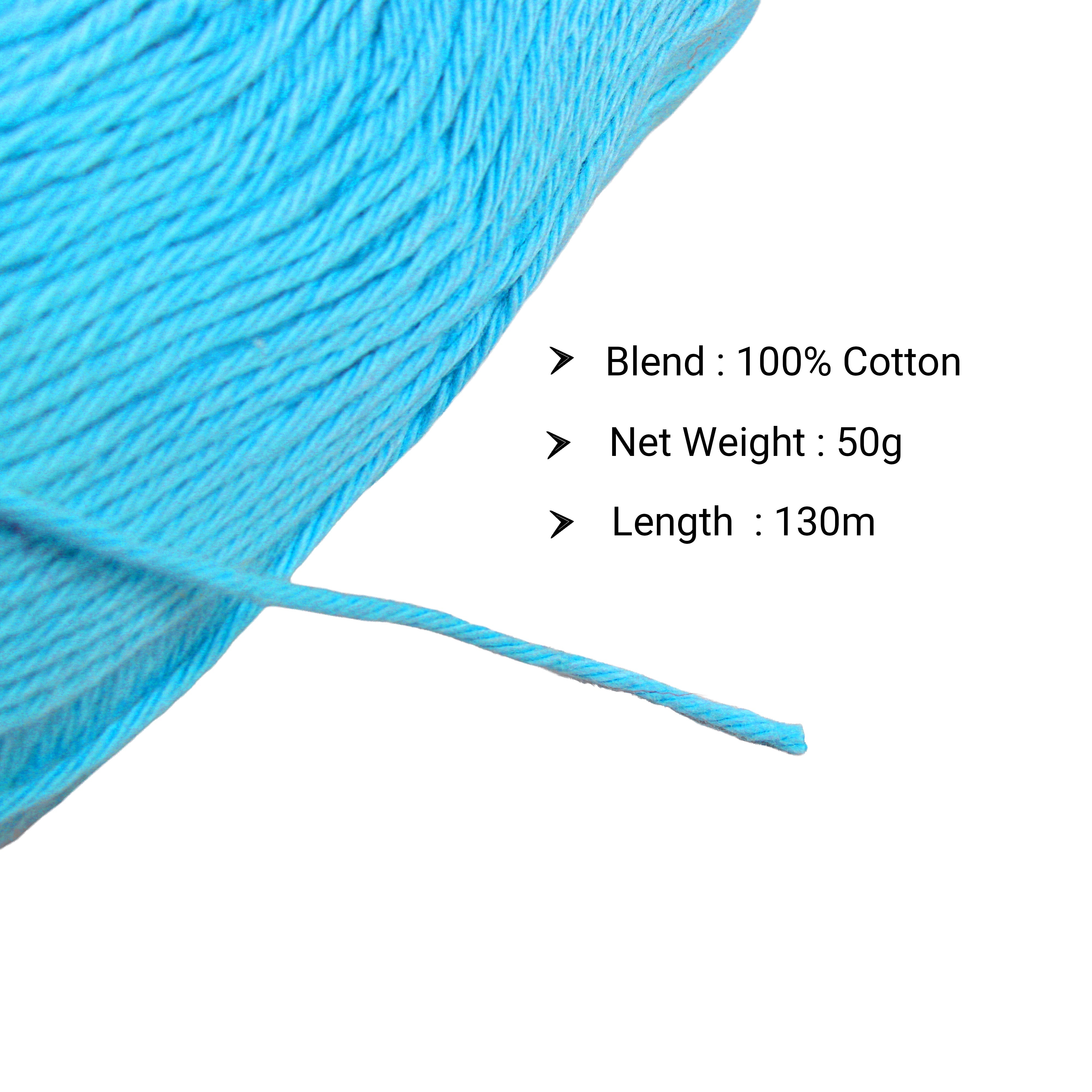 Pure Cotton Knitting/Crochet Yarn 100% Cotton Clear Sky 130m 50g