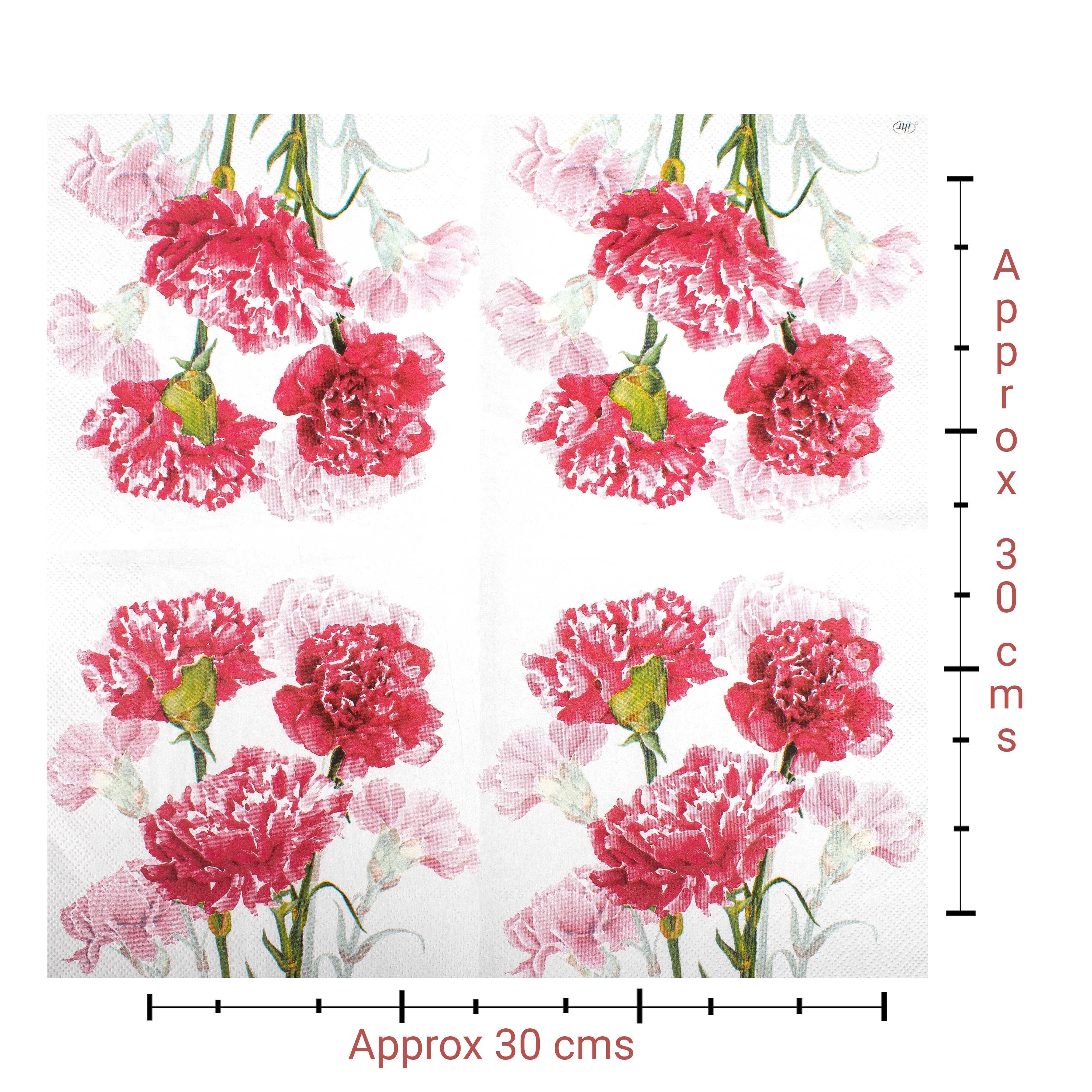 Decoupage Napkin Carnation Blossom 13 X 13inch 3PLY 1pc