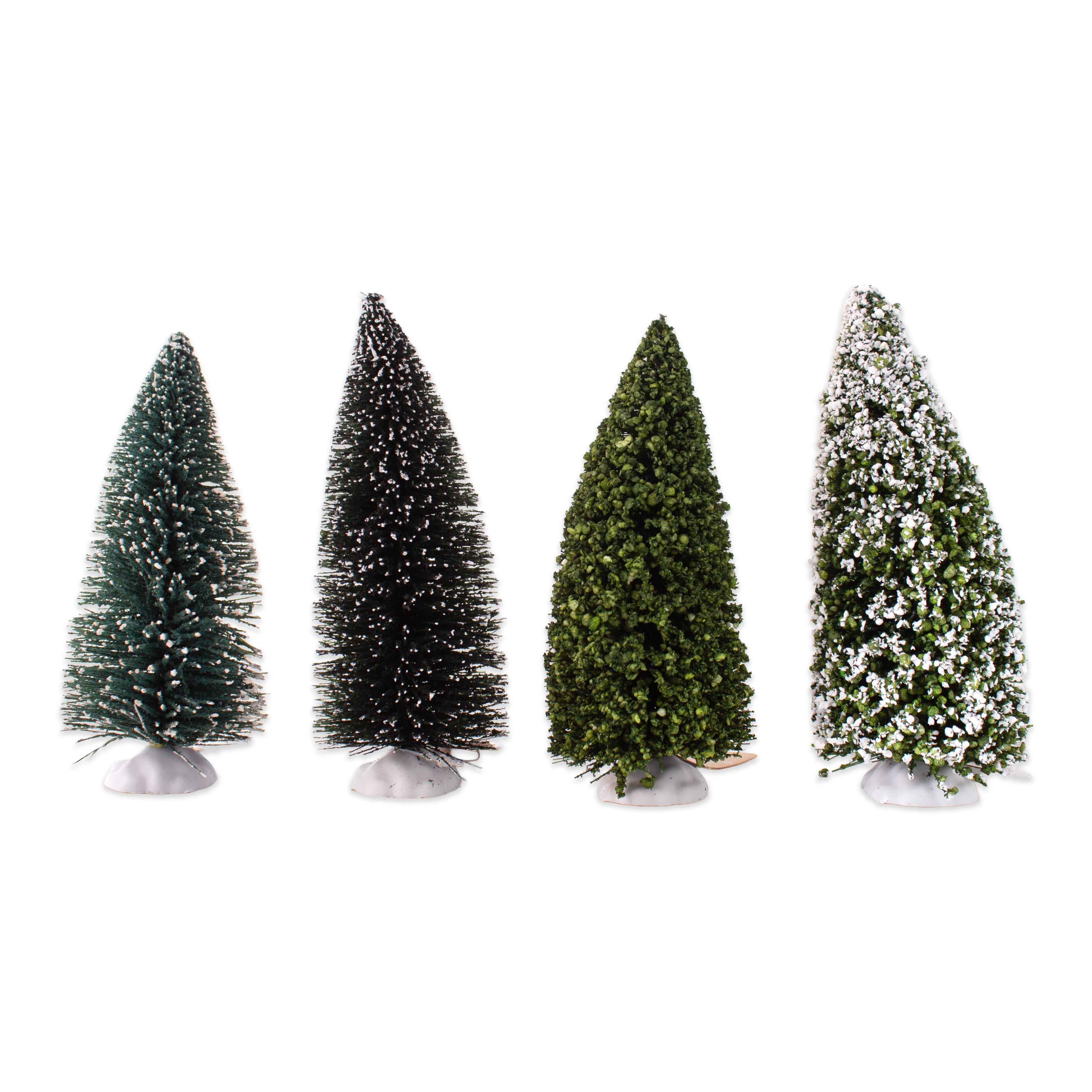 Flocked Bristle Tree with White Base Green 14cm 1pc
