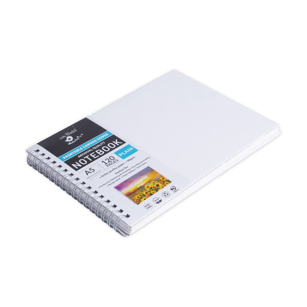 Paintable Canvas Wiro Bound Plain Notebook Landscape A5 90gsm 120 Pages