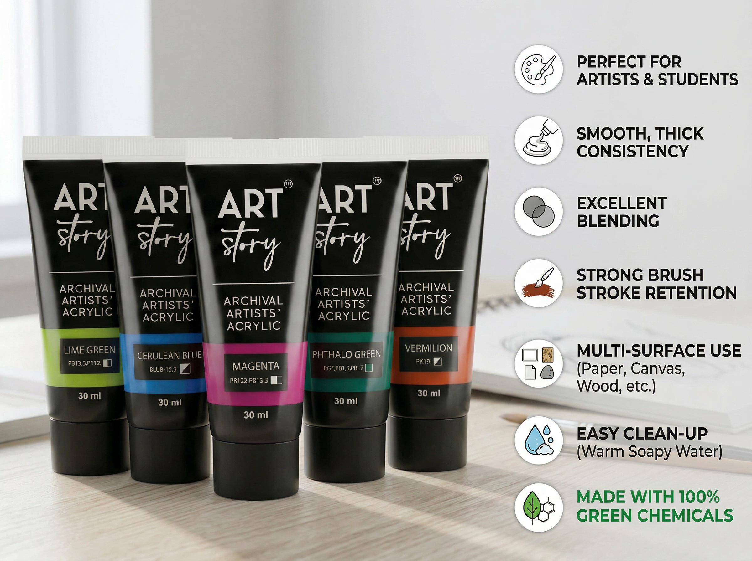 Artists Acrylic Colour Set 14 Colors X 15ml each