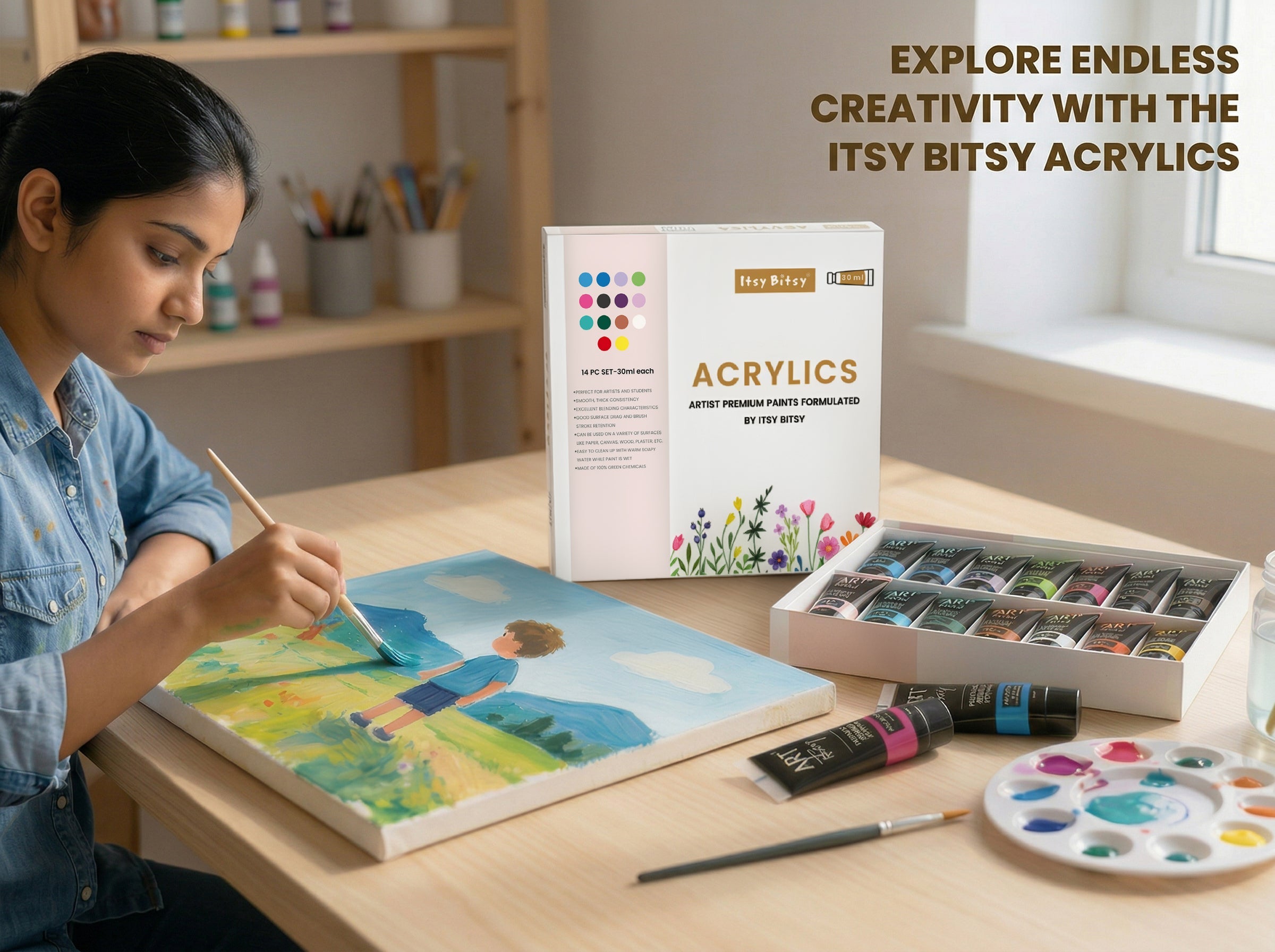 Artists Acrylic Colour Set Pastel 8 Colors X 15ml each