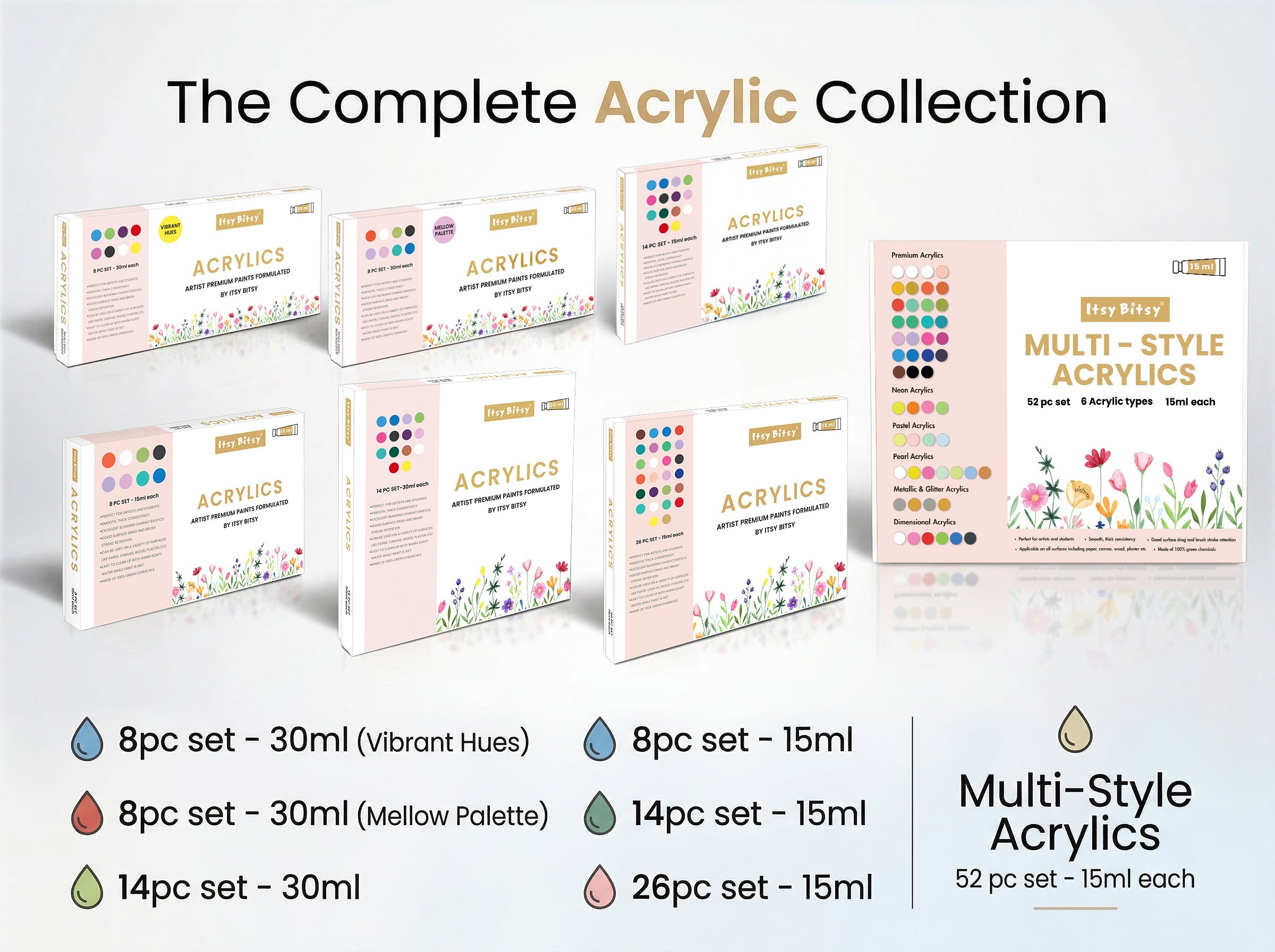 Artists Acrylic Colour Set Pastel 8 colours X 30ml each