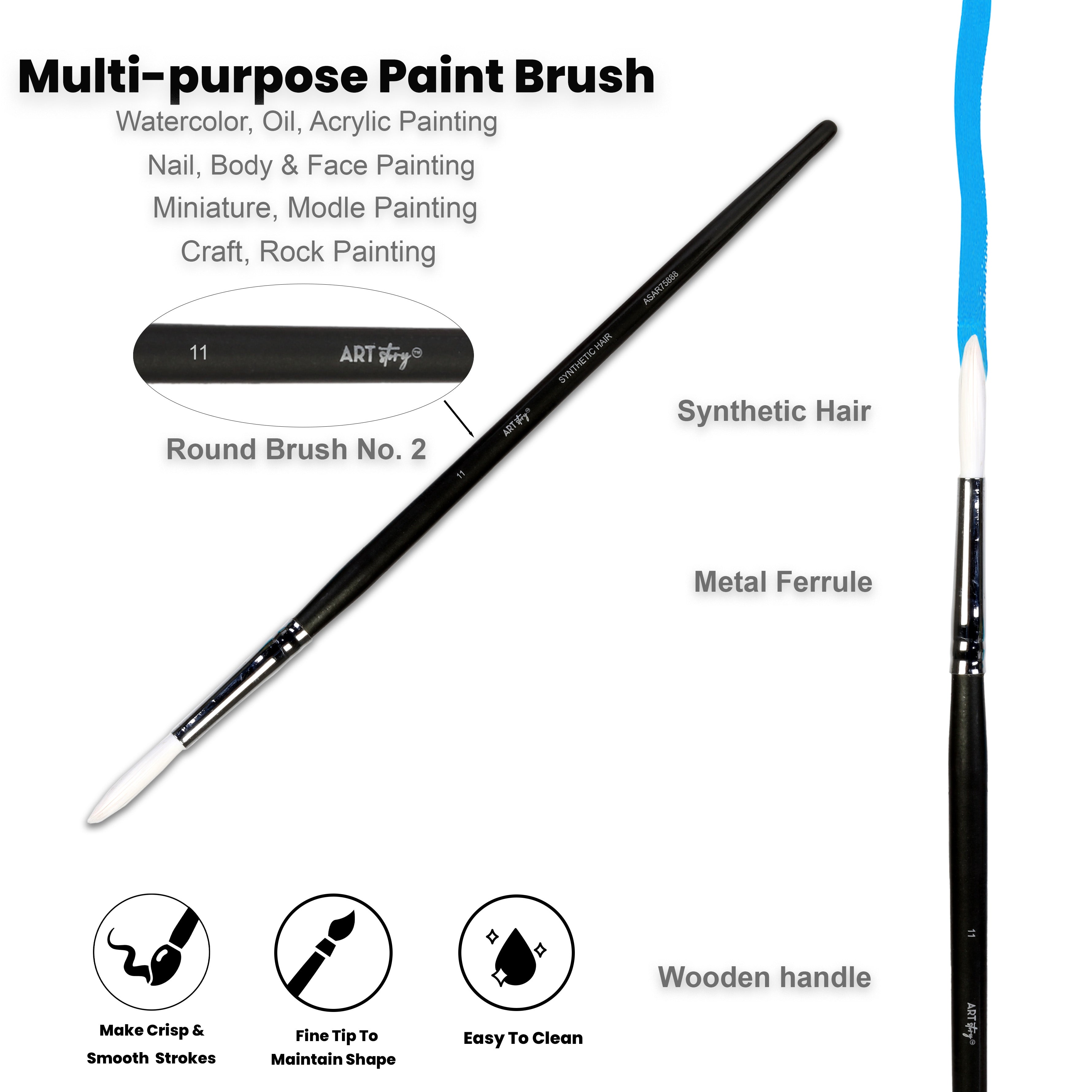 Premium Round Brush Synthetic Hair Handle Length 200mm Size 11 1 pc
