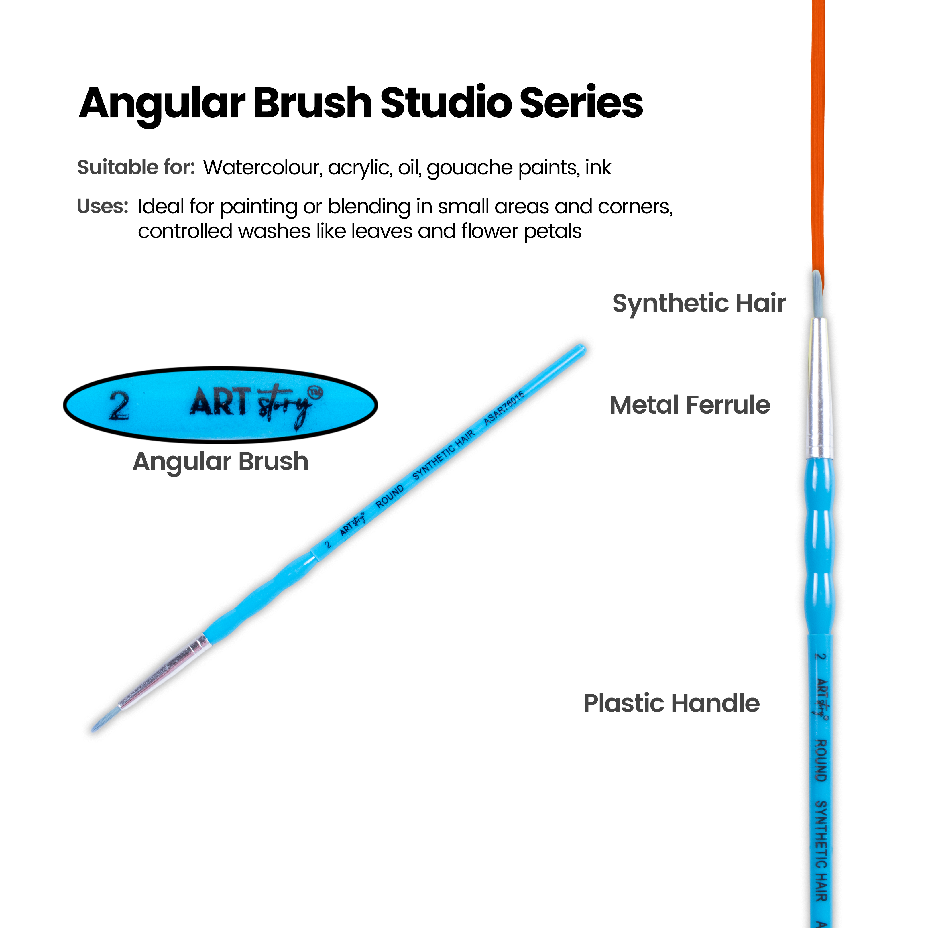 Kids Brush Round Synthetic Hair Size 2 Handle Length 150mm 1pc