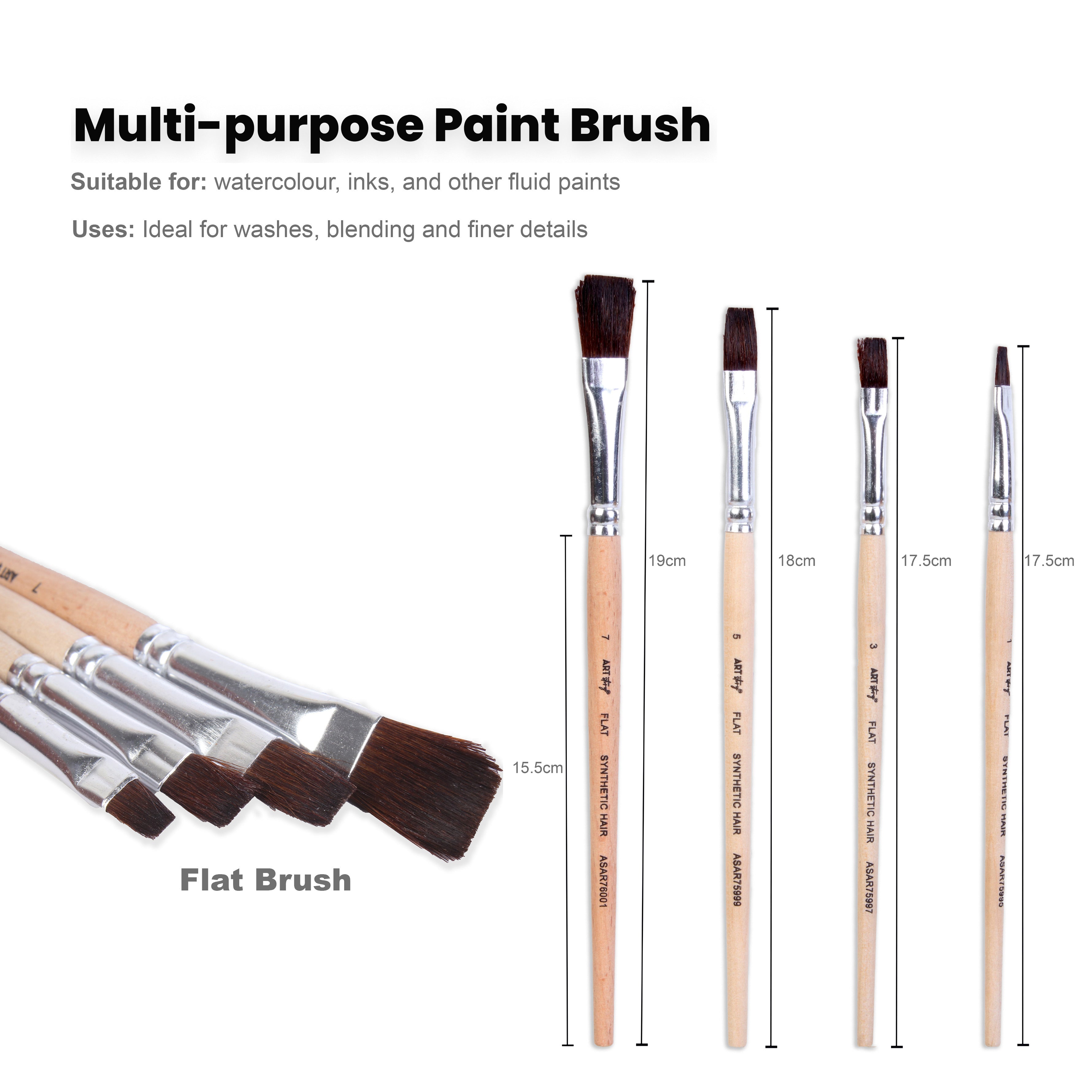 Watercolour Brush Flat Synthetic Hair Size 2 4 6 8 Set of 4pc
