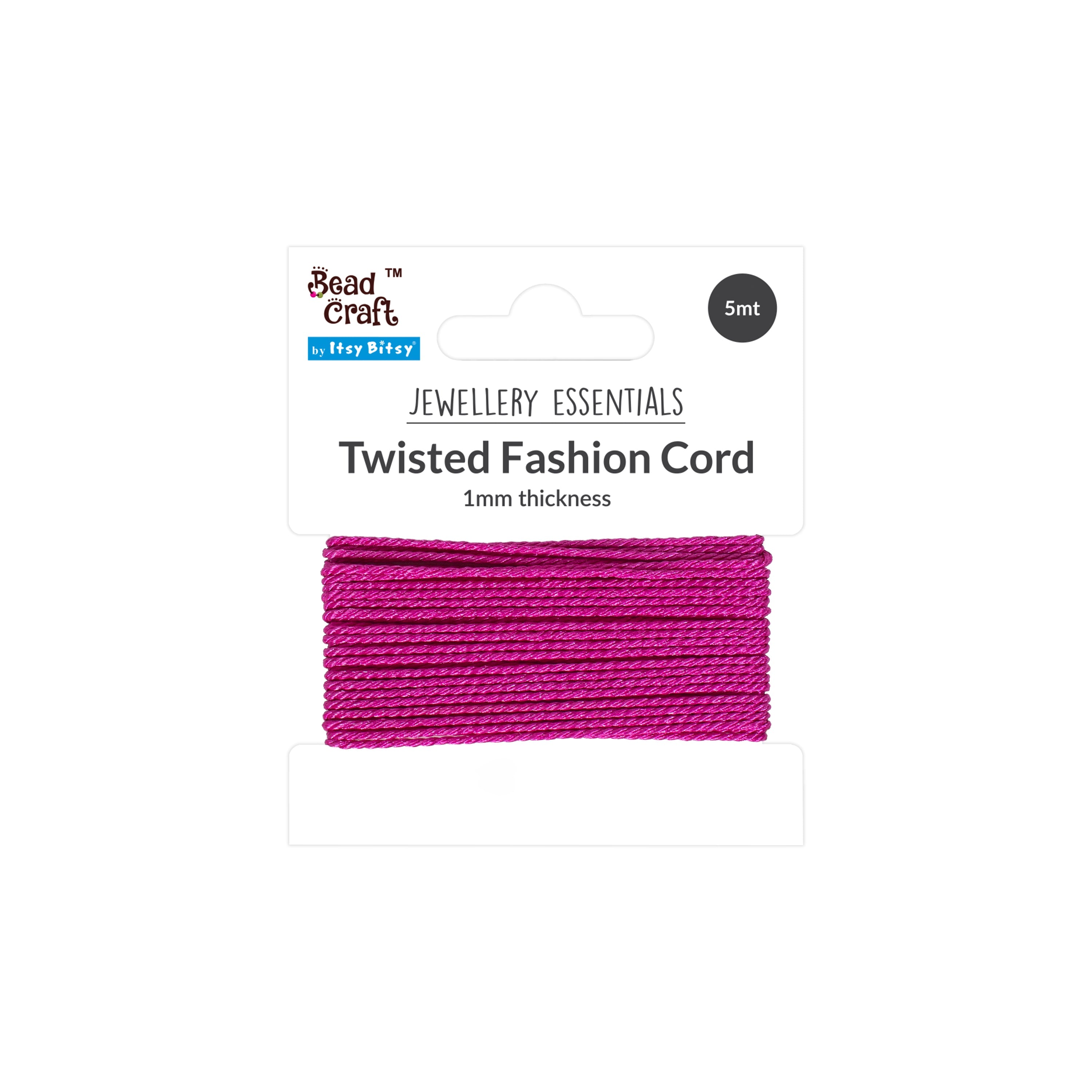 Nylon Twisted Cord 0.5mm Hot Pink 5mtr
