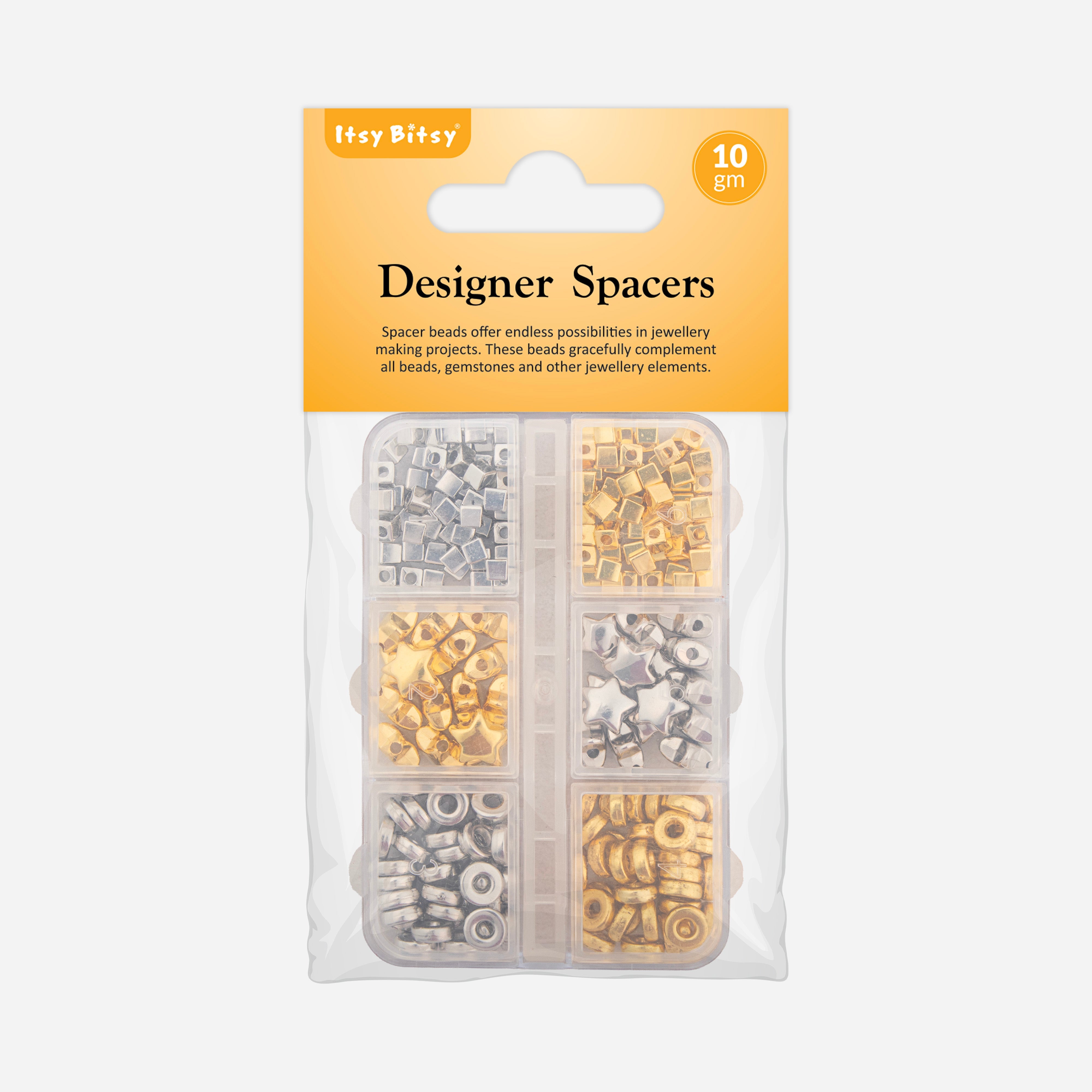Jewellery Findings Spacer Art Beads Assorted Metallic Sheen 7 X 5cm 6 comp Box