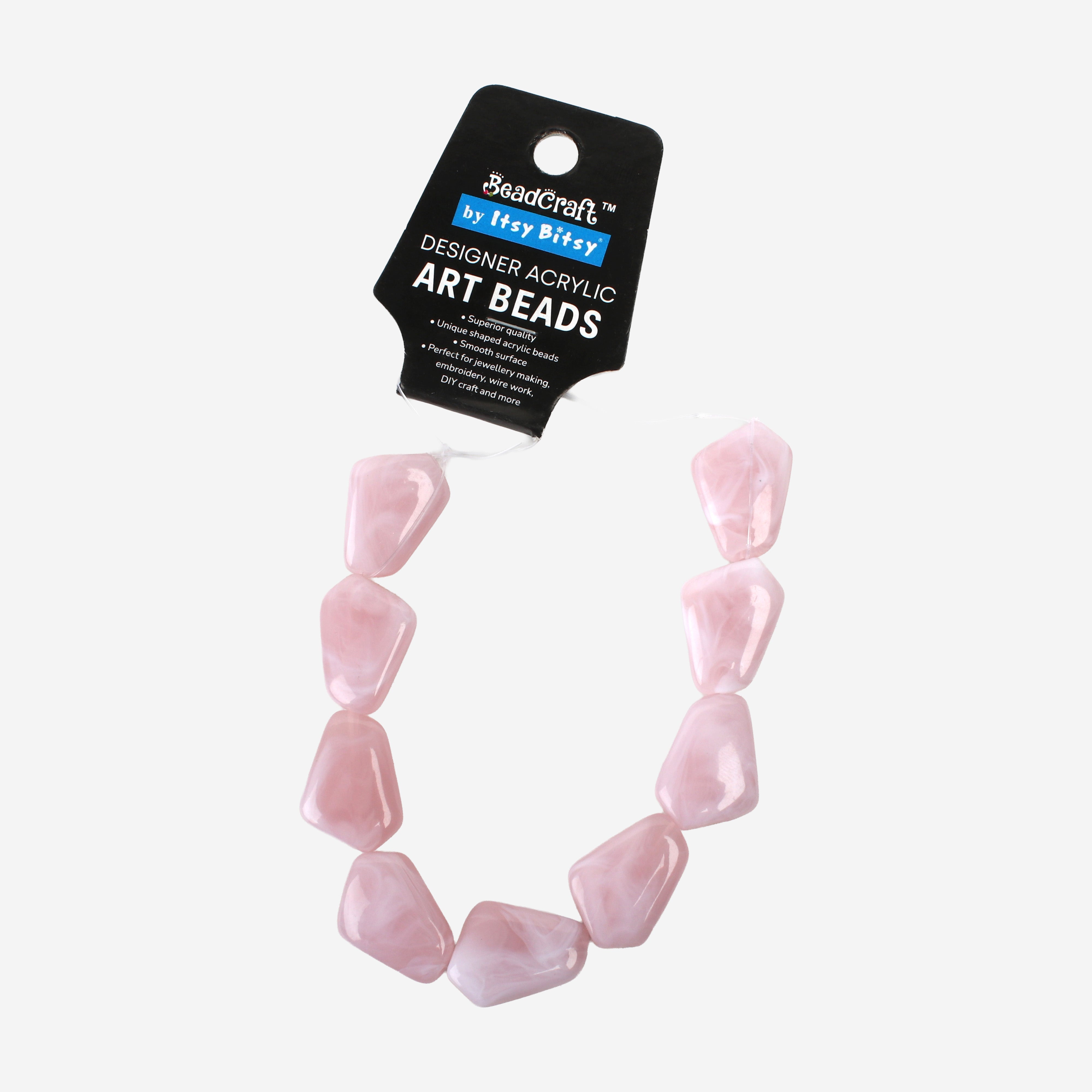 Designer Acrylic Art Beads Soft Pink 9 Beads 1 String
