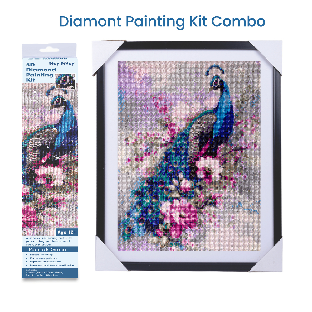 (40 x 50 cm) - 5D Diamond Painting - Peacock Grace  Matching Frame Combo