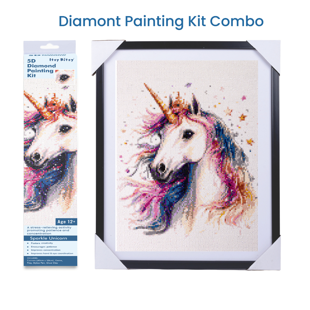 (40 x 50 cm) - 5D Diamond Painting - Sparkle Unicorn Yellow  Matching Frame Combo