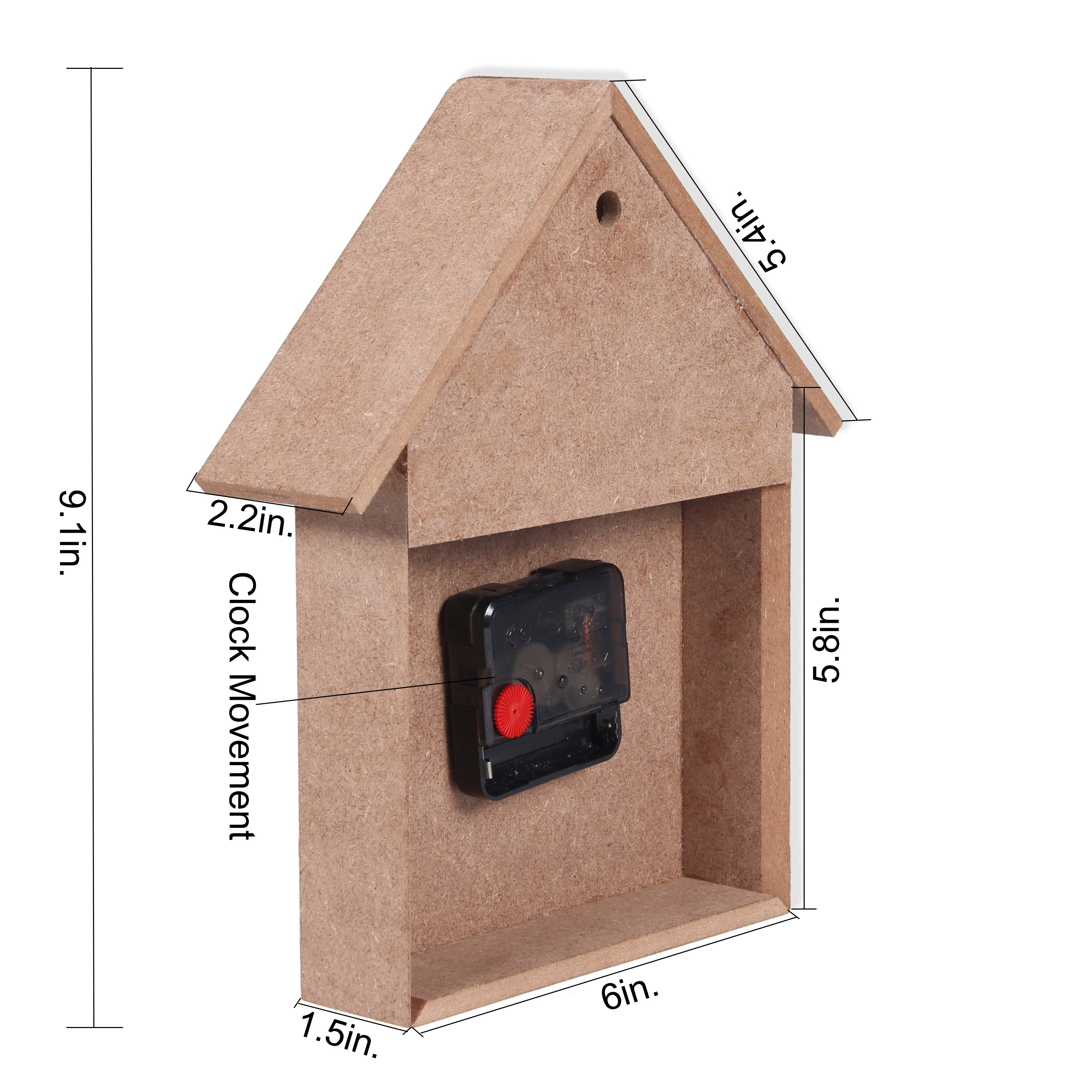 MDF Table Clock Bird House L9.25 X W7.75inch 1pc