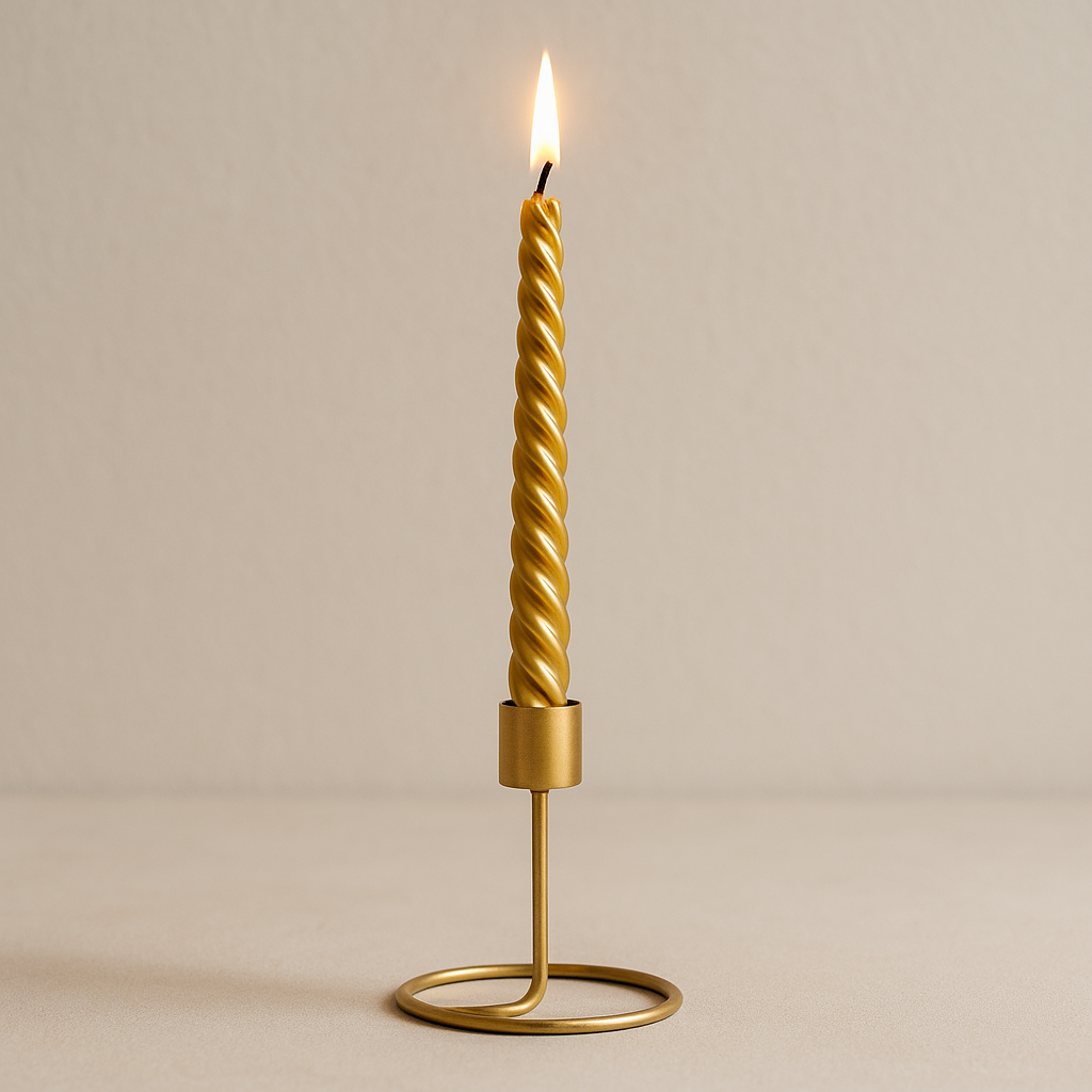 Gold Spiral Candle & Metal Candlestick Holder (Large) Combo