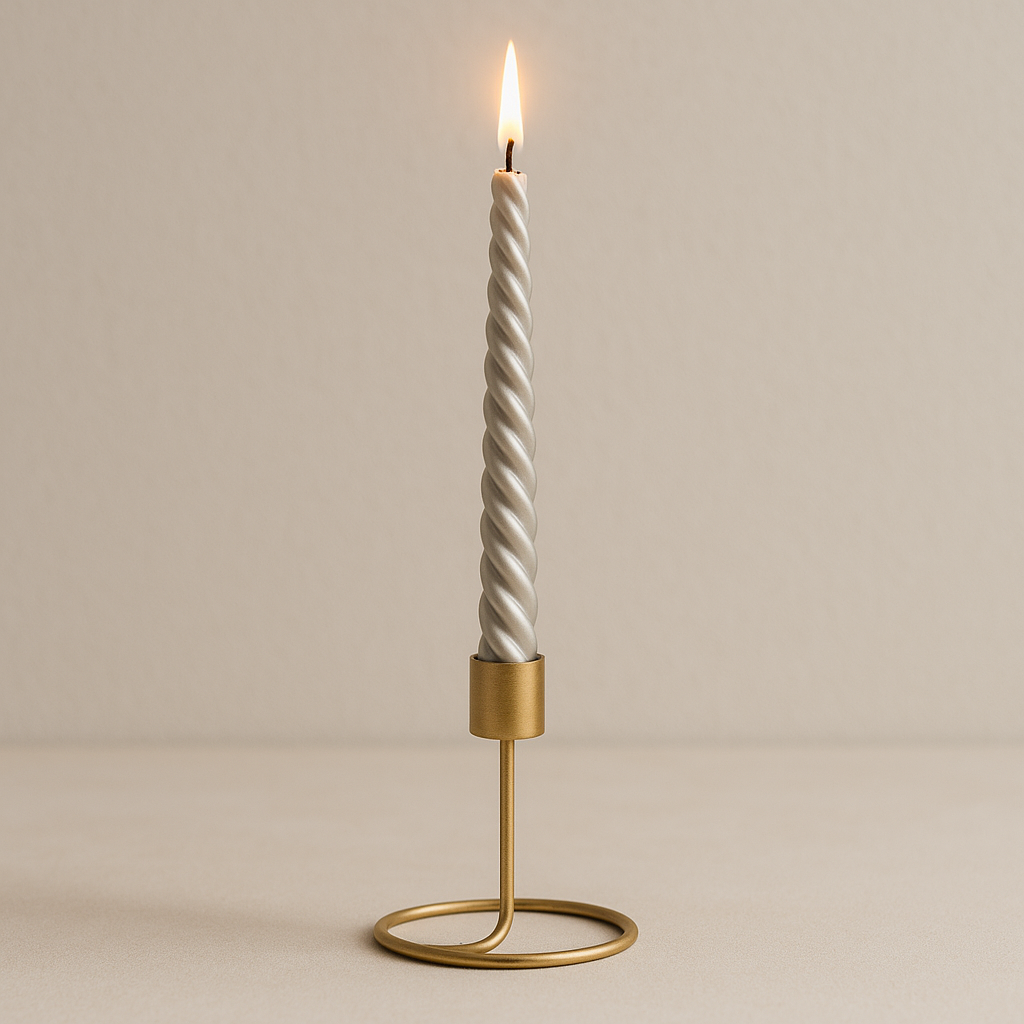 Silver Spiral Candle & Metal Candlestick Holder (Small) Combo