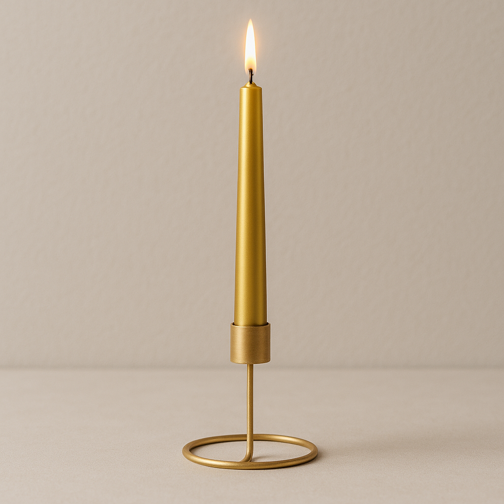 Metallic Round Candle Gold & Metal Candlestick Holder (Small) Combo