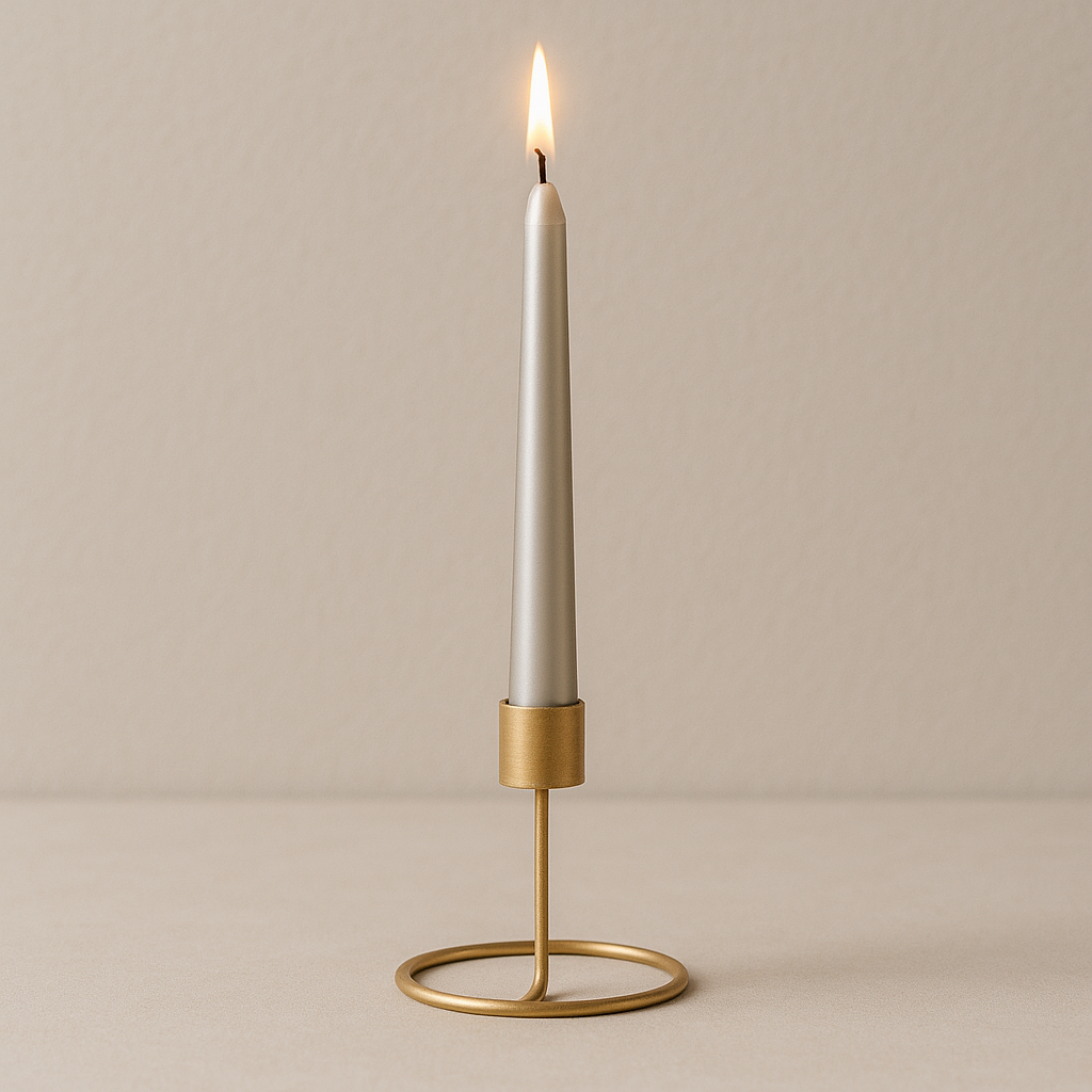 Metallic Round Candle Silver & Metal Candlestick Holder (Large) Combo