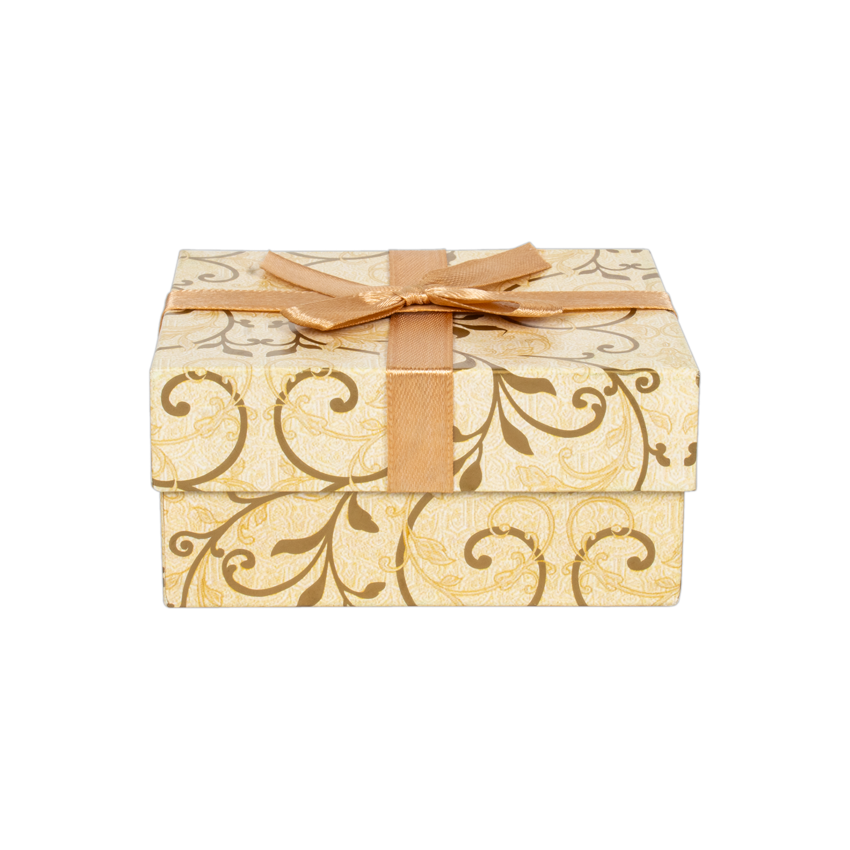 Gift Box With Bow Floral Swirls Ivory Shimmer L10.5 X W8 X D5.4(cm)