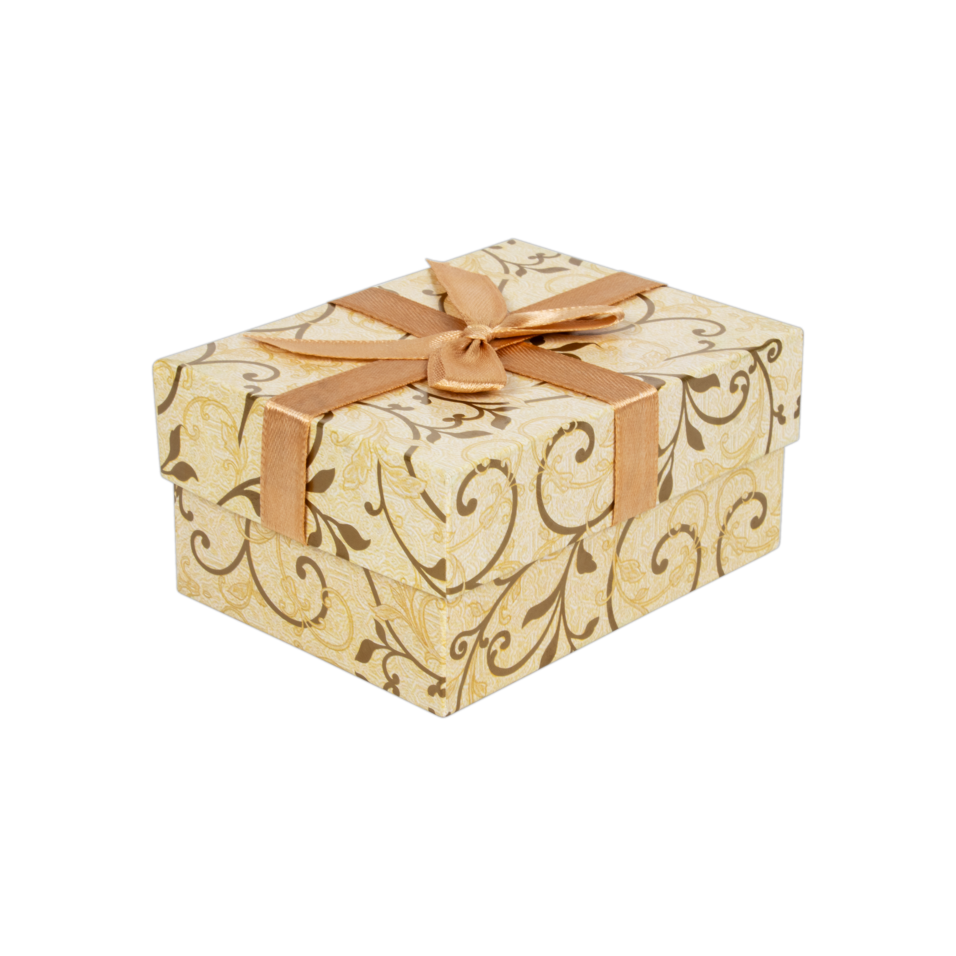 Gift Box With Bow Floral Swirls Ivory Shimmer L10.5 X W8 X D5.4(cm)