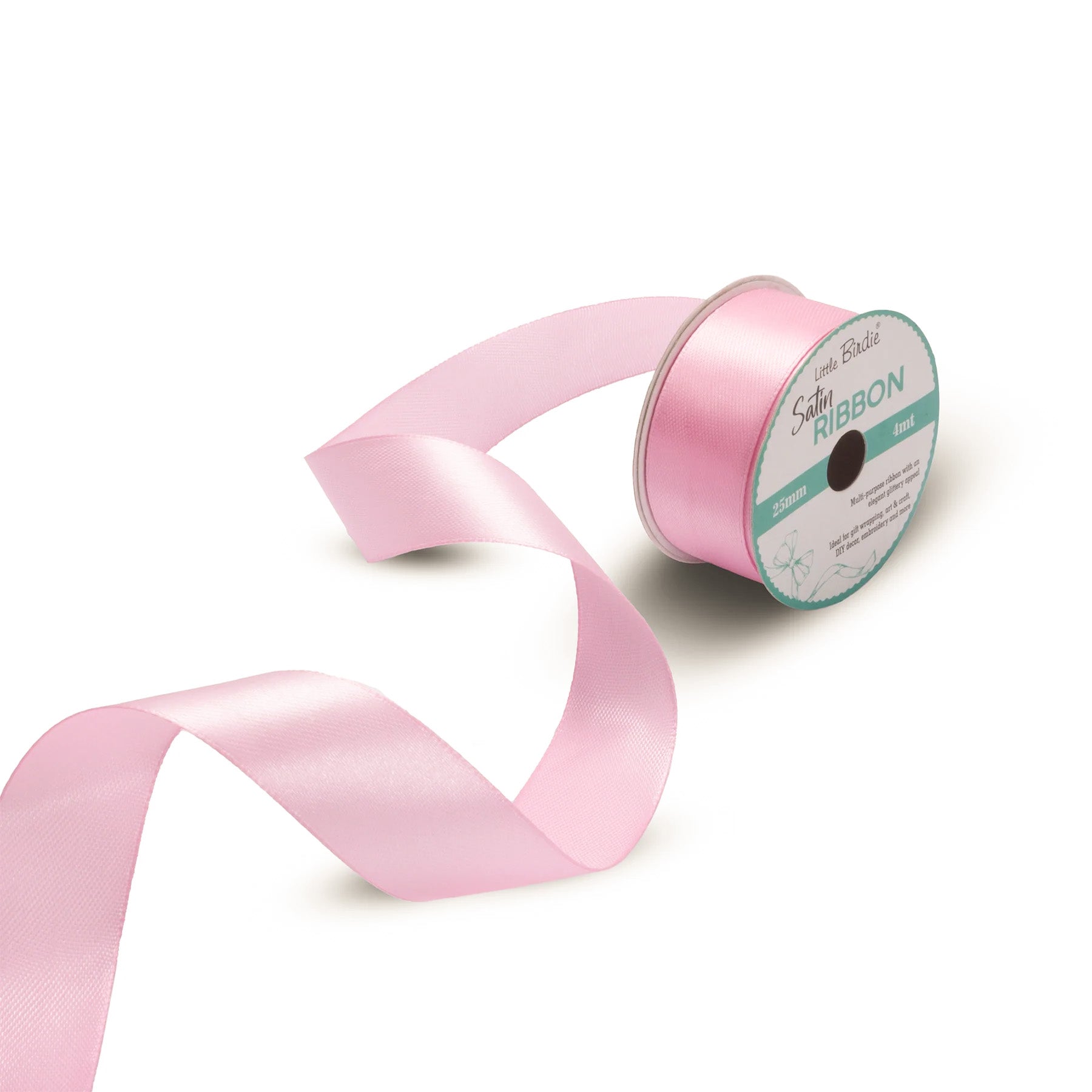 Satin Ribbon 25mm Pastel Pink 4mtr 1 Roll
