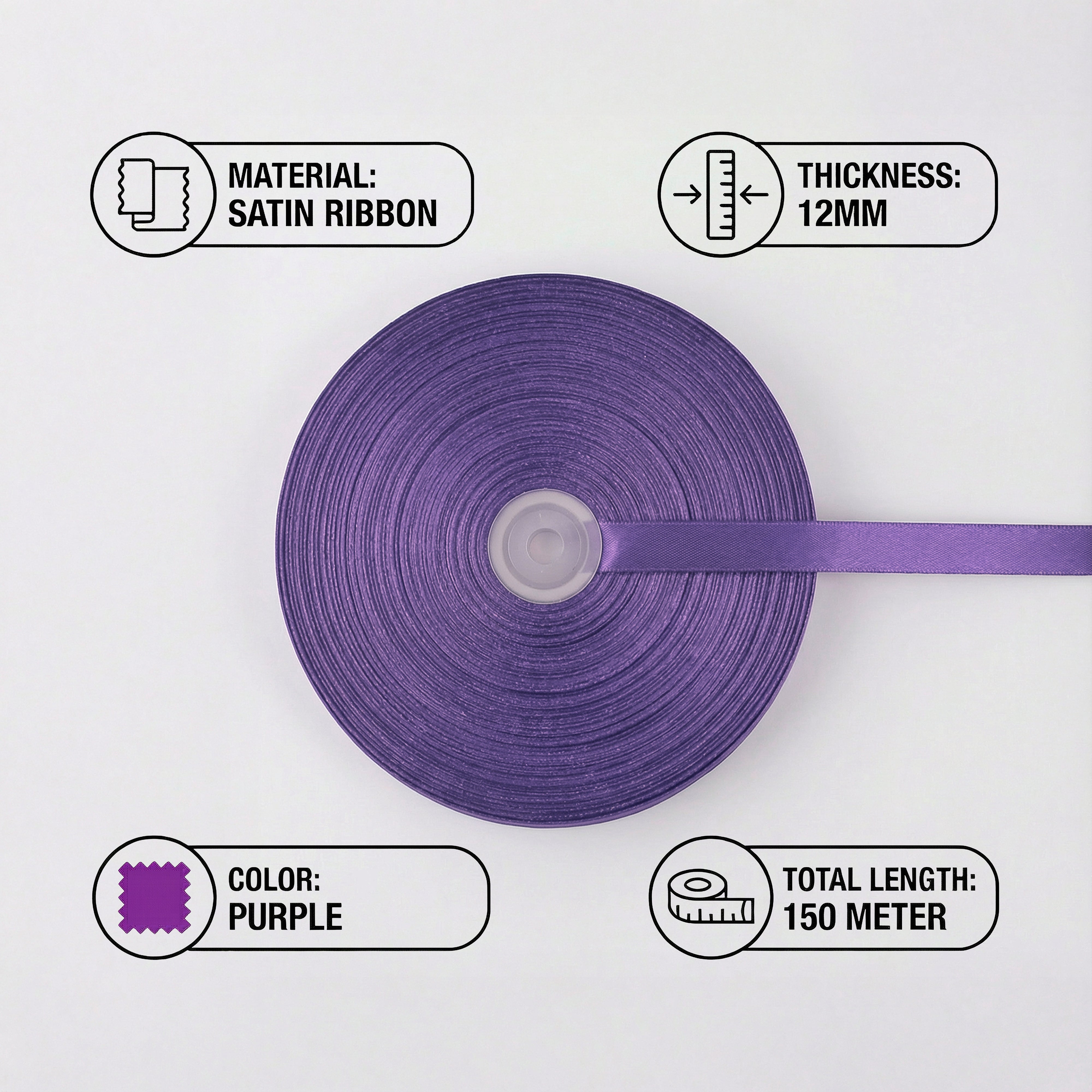 Satin Ribbon 12Mm 150Mtr  Purple