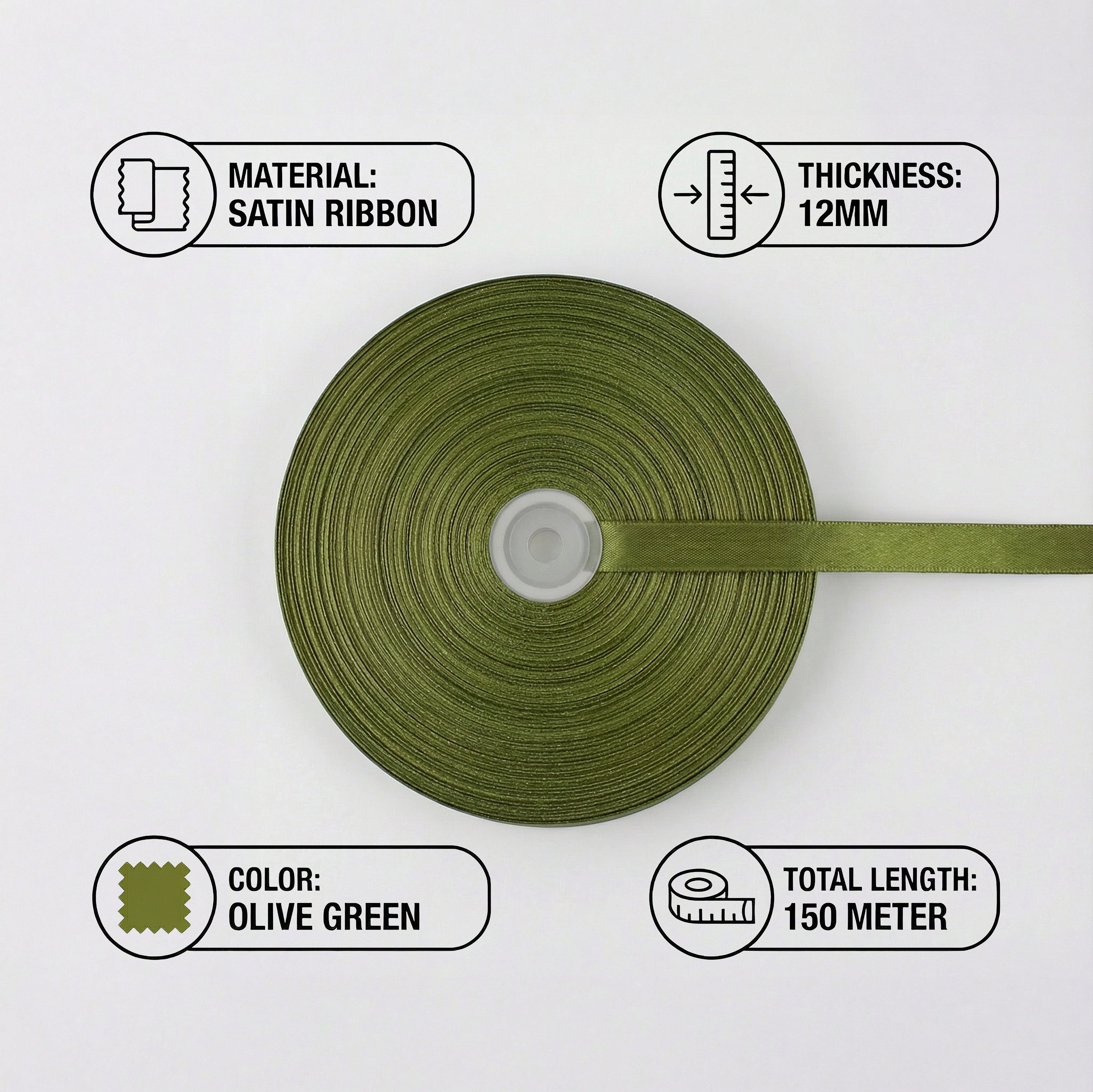 Satin Ribbon 12Mm 150Mtr  Olive Green
