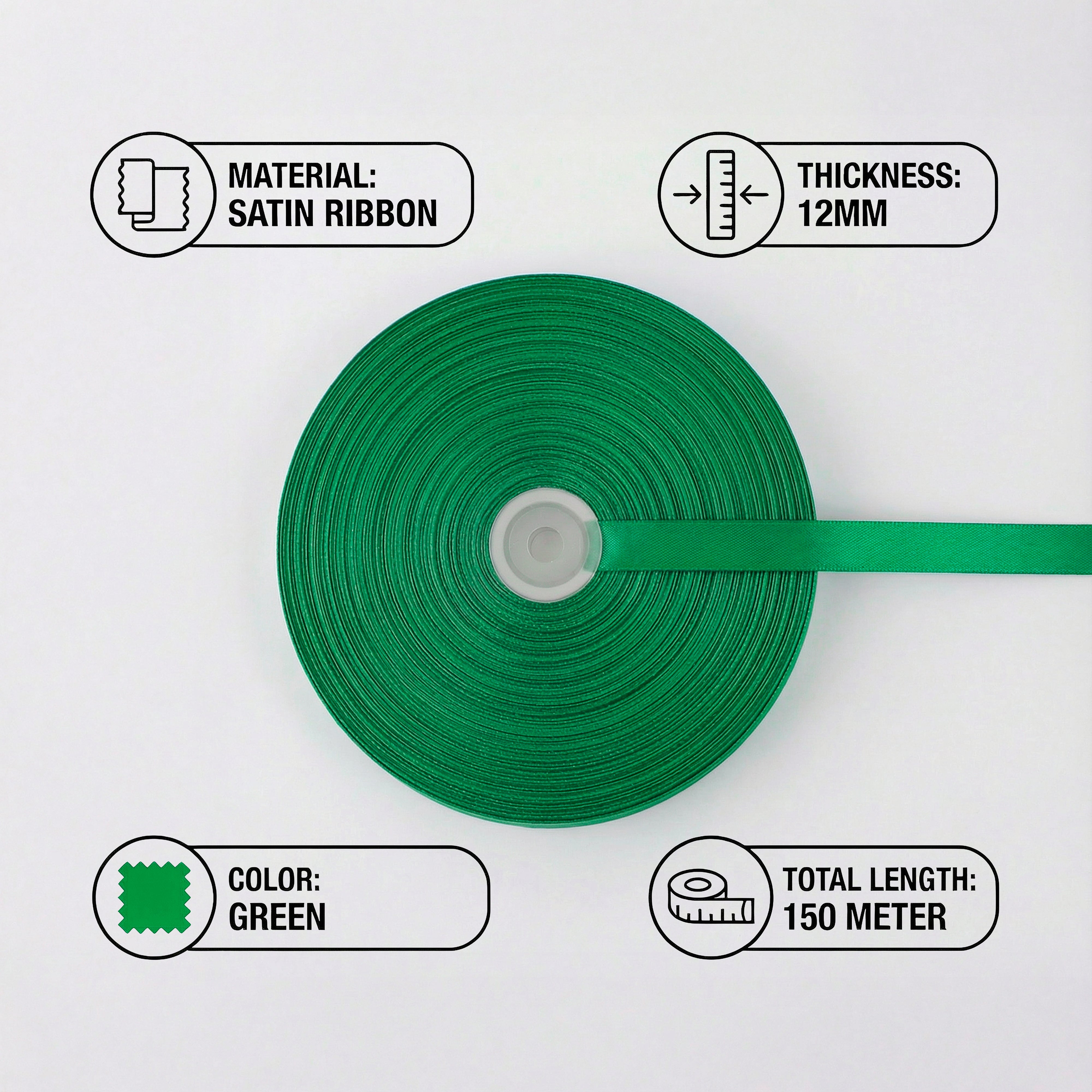Satin Ribbon 12Mm 150Mtr  Green