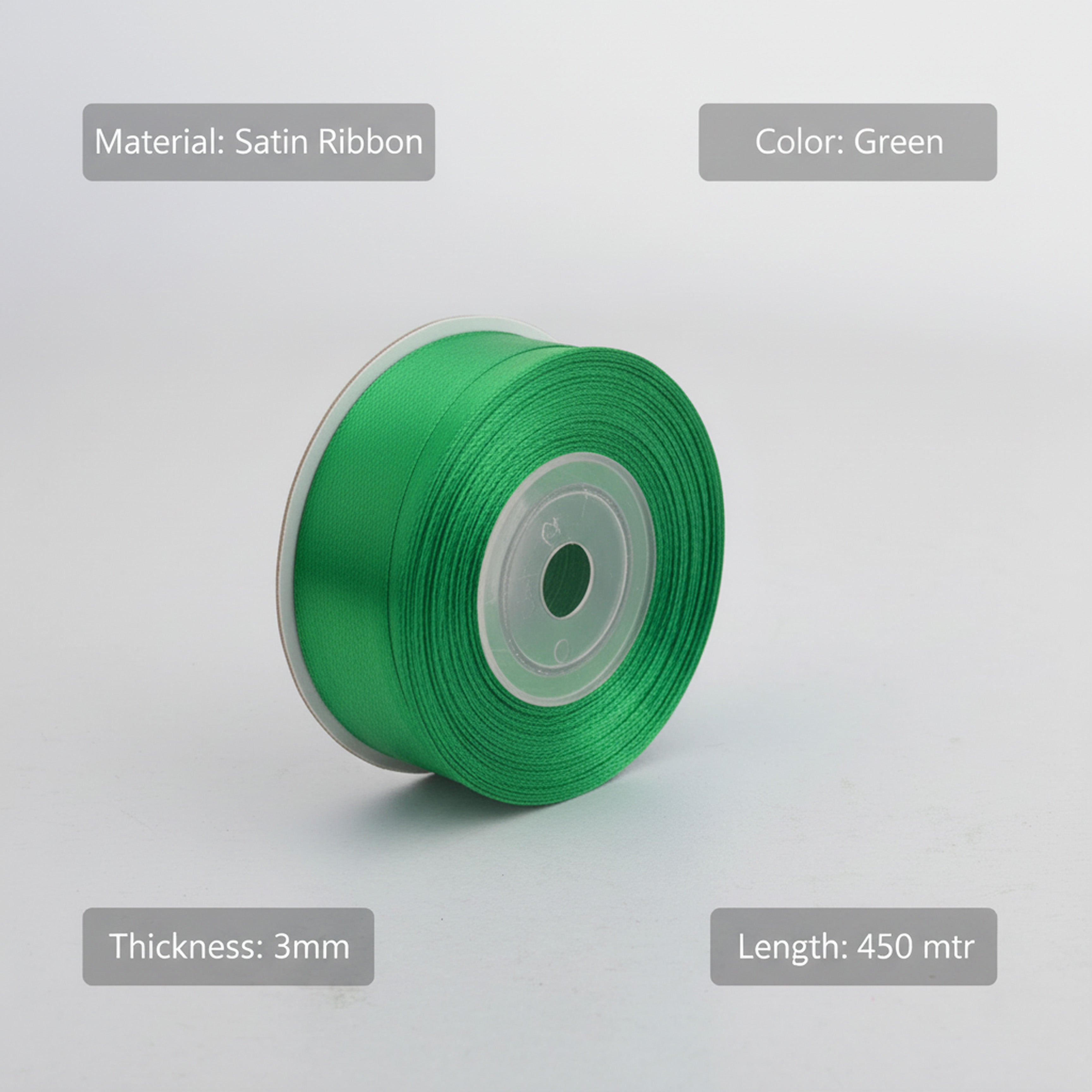Satin Ribbon 3Mm 60Mtr Green