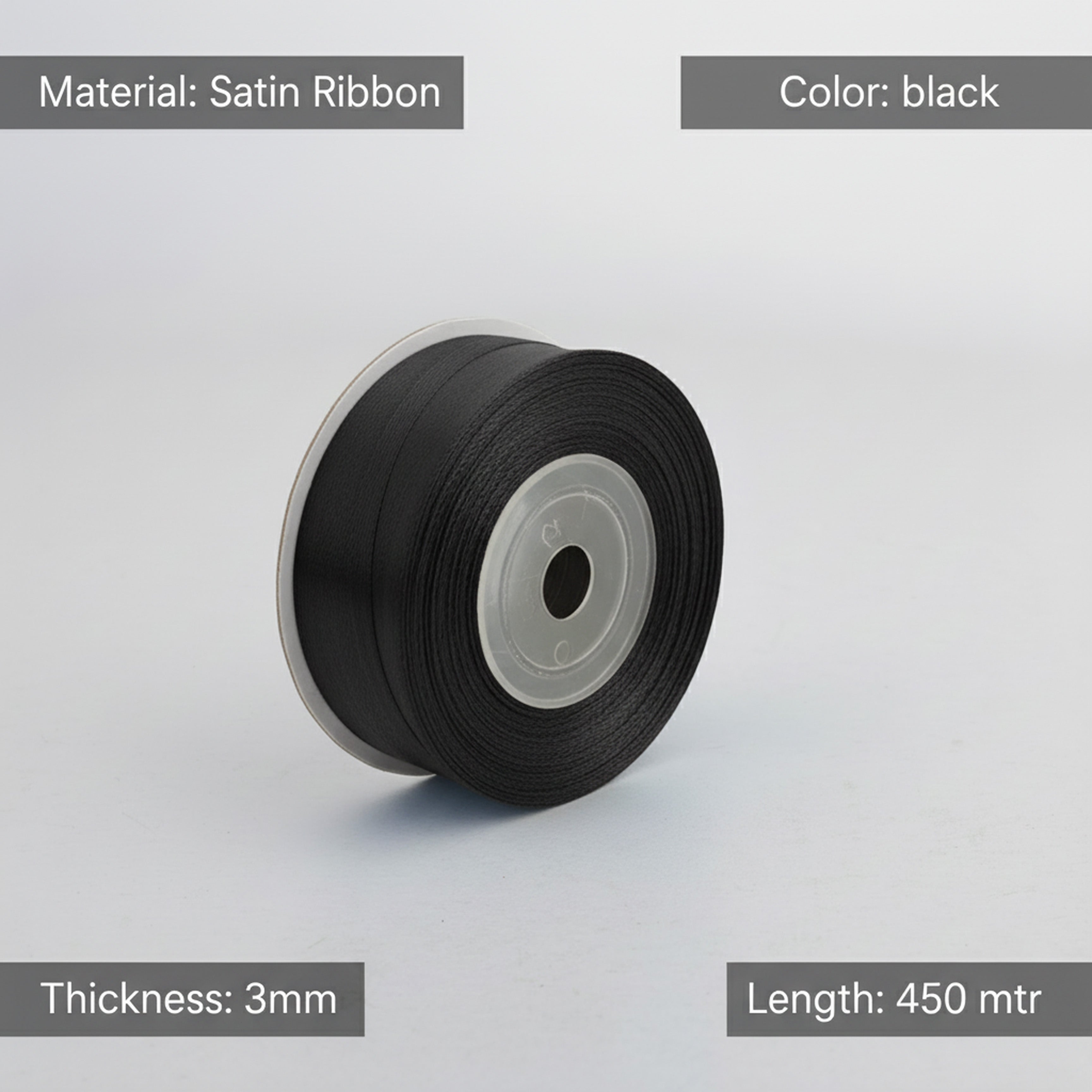 Satin Ribbon 3Mm 60Mtr Black