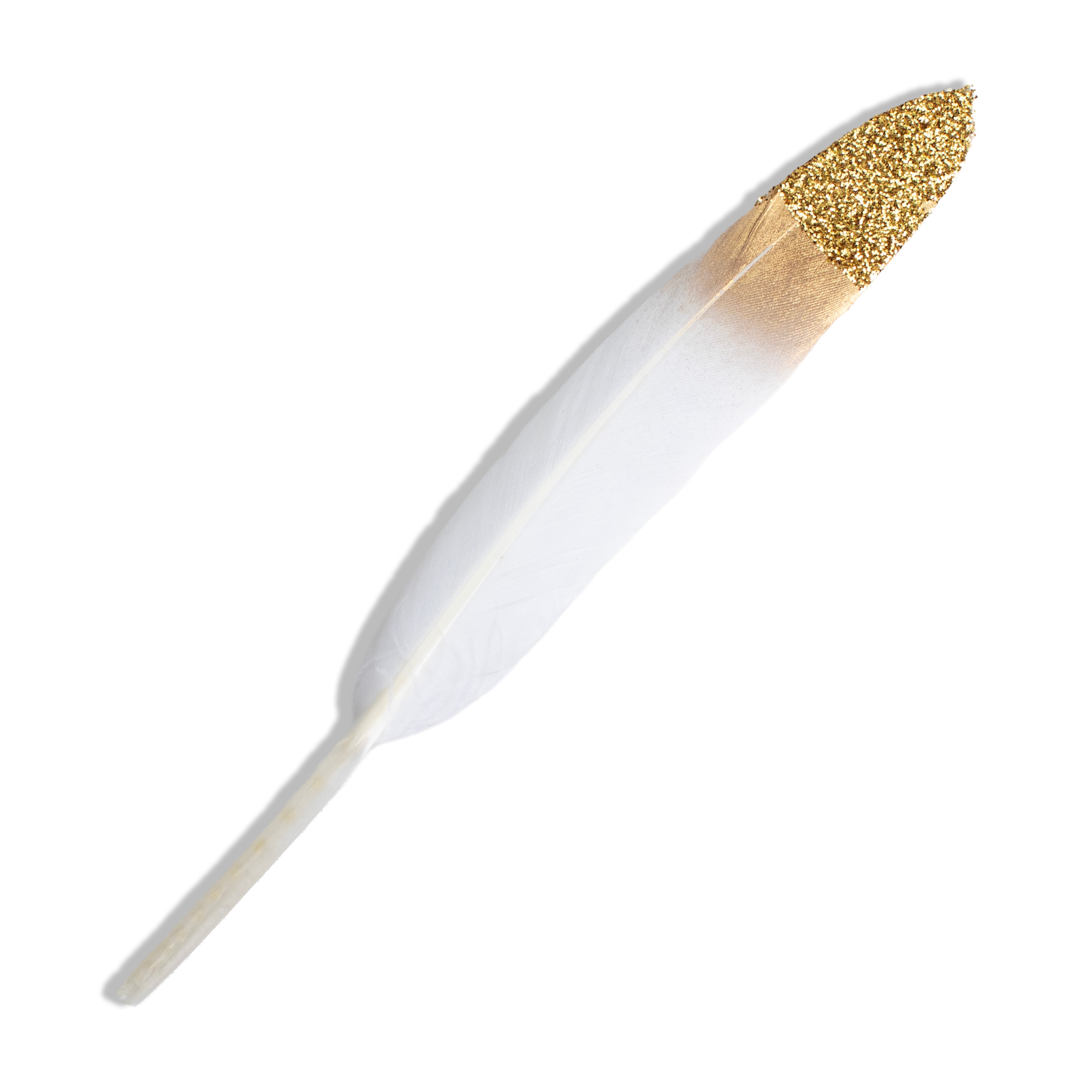 Goose Feathers with Glitter Tip Snow Gold 10 to 15cm 6pc