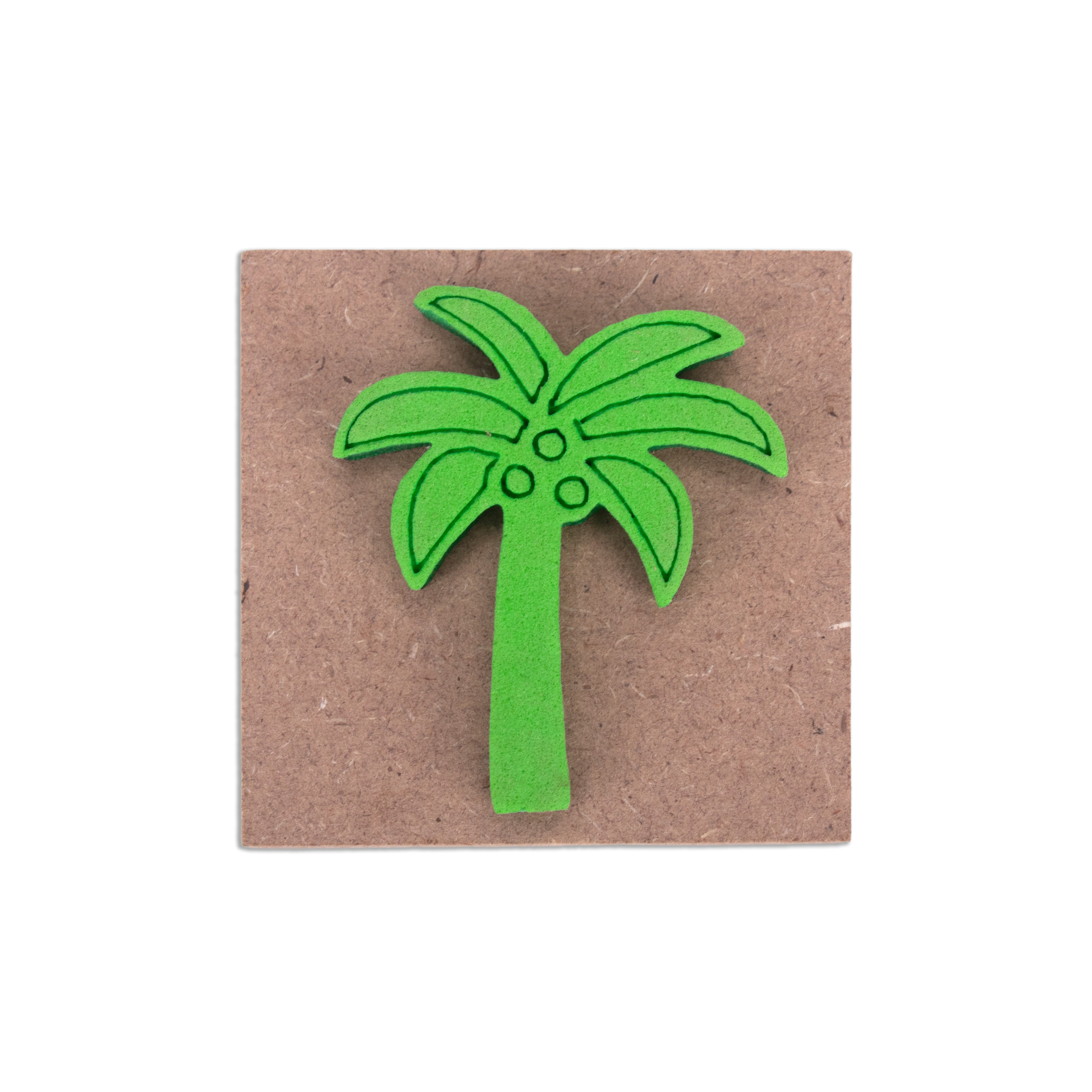 Foam Stamp Tropical Palm 4.5 x 3.7cm X 5mm Thick (MDF Base 5.5mm thick square 5 x 5cm) 1pc