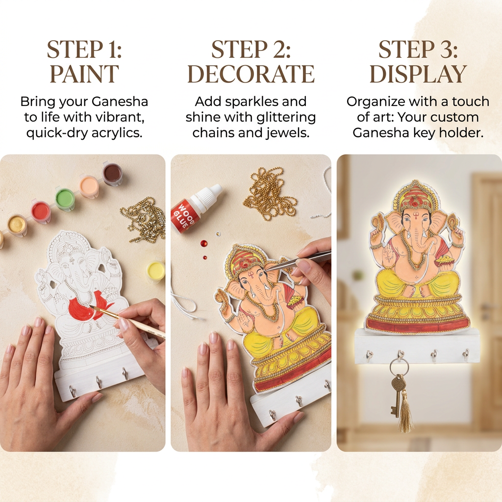 DIY Paint and Decorate Your Own Ganesha Key Holder Kit 1 BOX