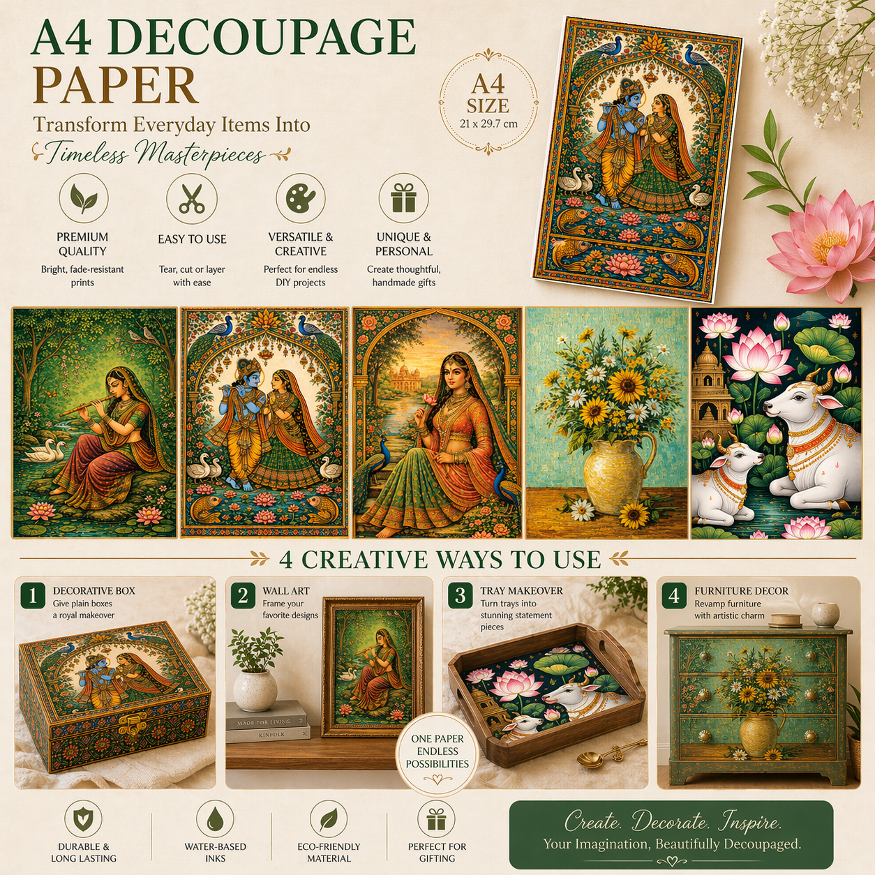 Filament Decoupage Paper Koi Pond 2 Designs 60GSM A4 2 Sheets