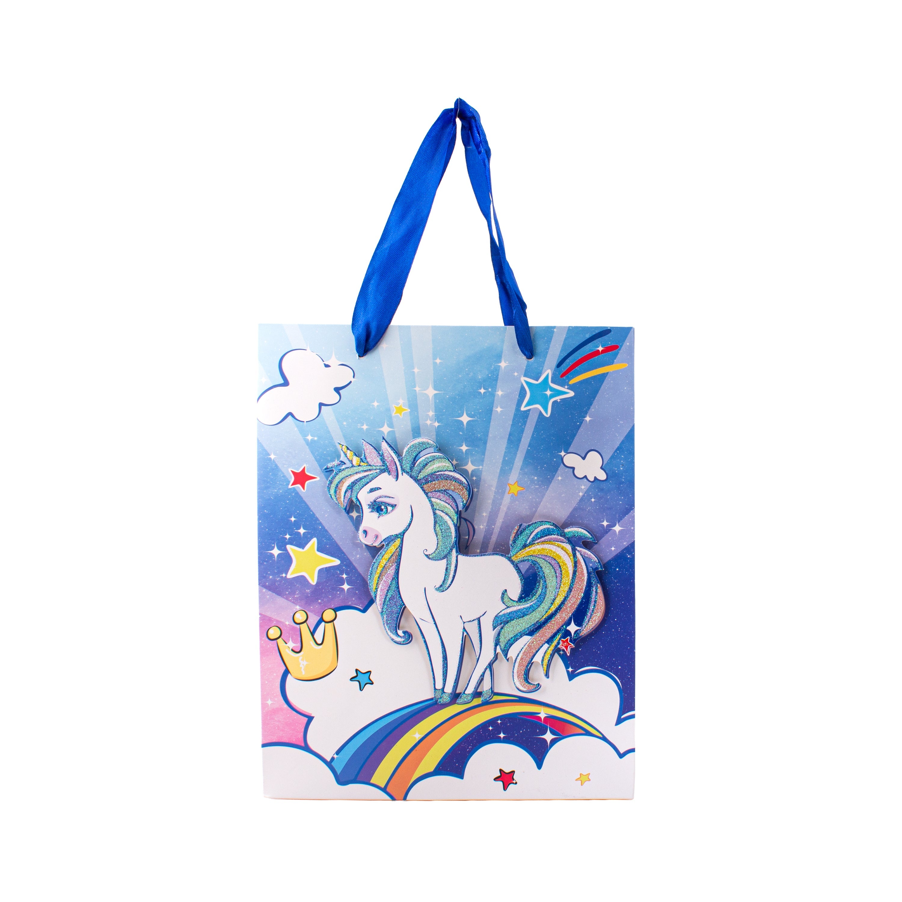 3D Glitter Paper Gift Bag Unicorn Magical Blue 23 X 18 X 10cm 1pc