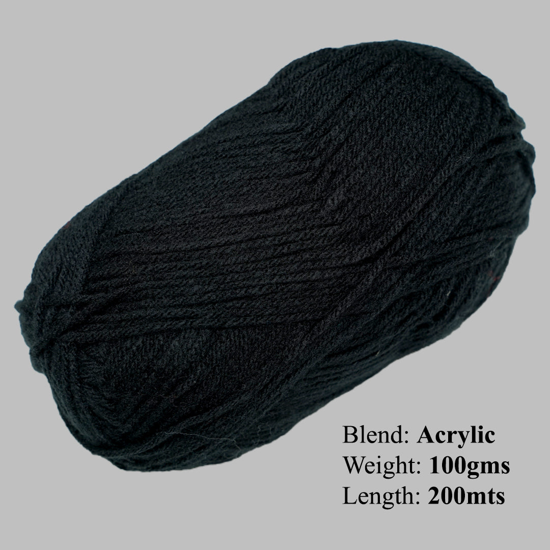 Velvet Touch Knitting/Crochet Yarn 100% Acrylic Jet Black 200m 100g