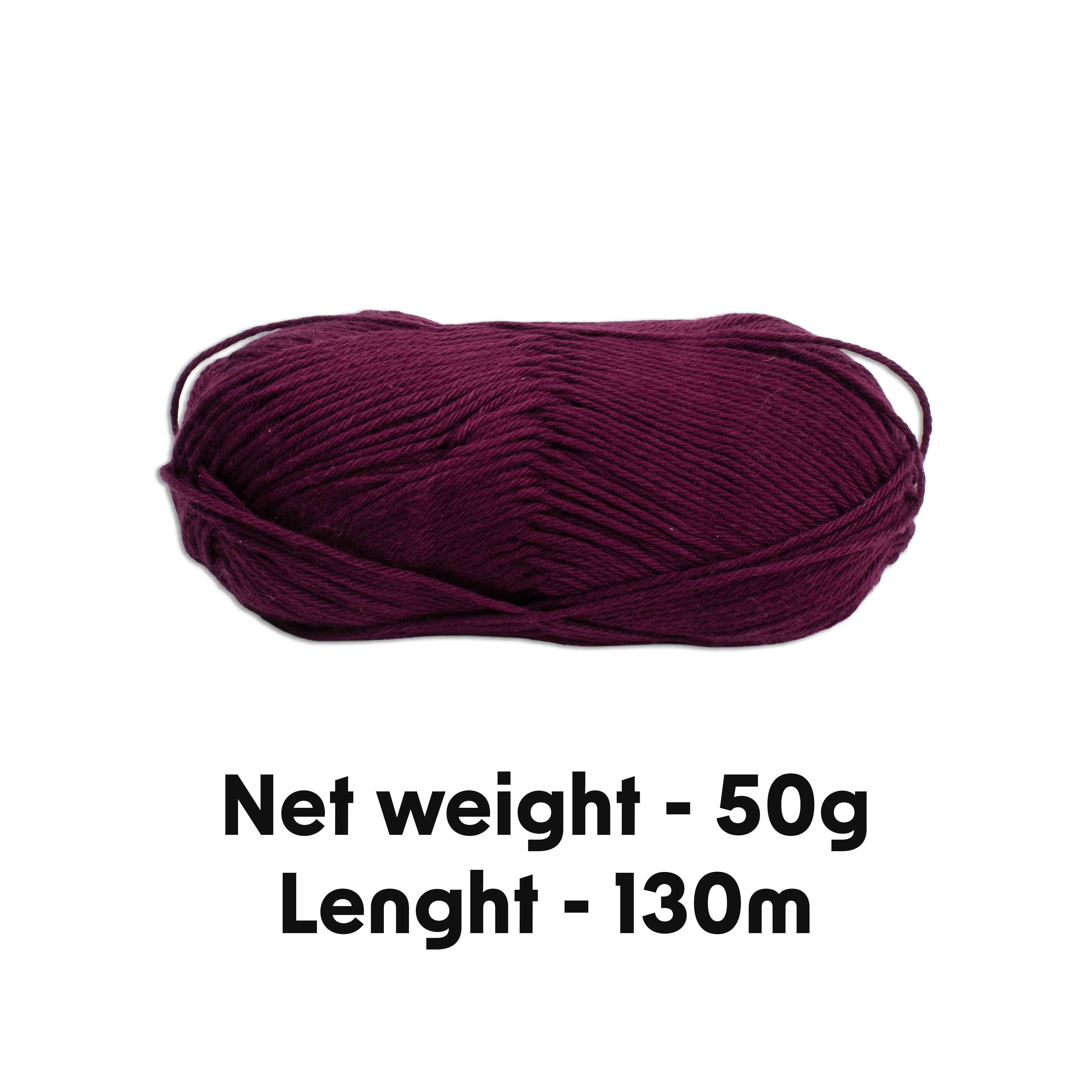 Pure Cotton Knitting/Crochet Yarn 100% Cotton Red Wine 130m 50g
