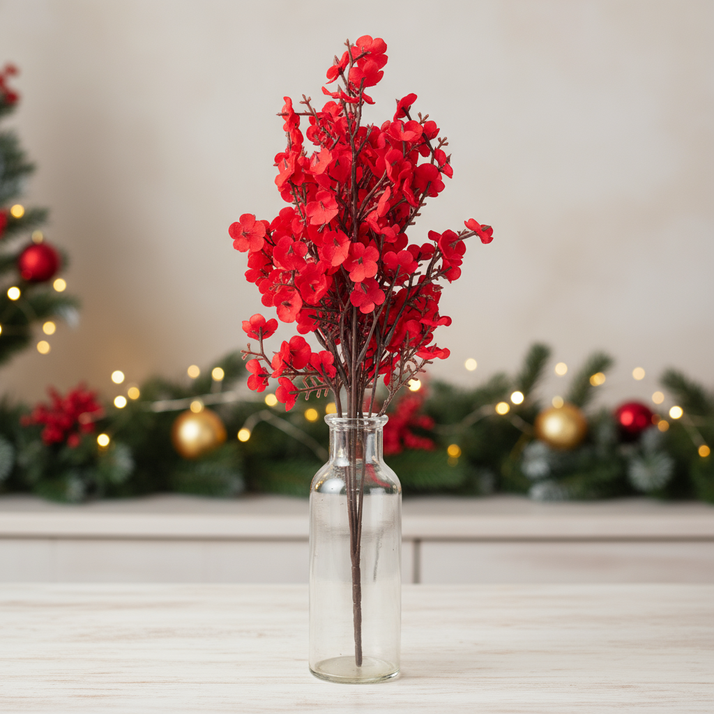 Artificial Flower Baby's Breath Silk Red 5 Branches 35cm1 Bunch