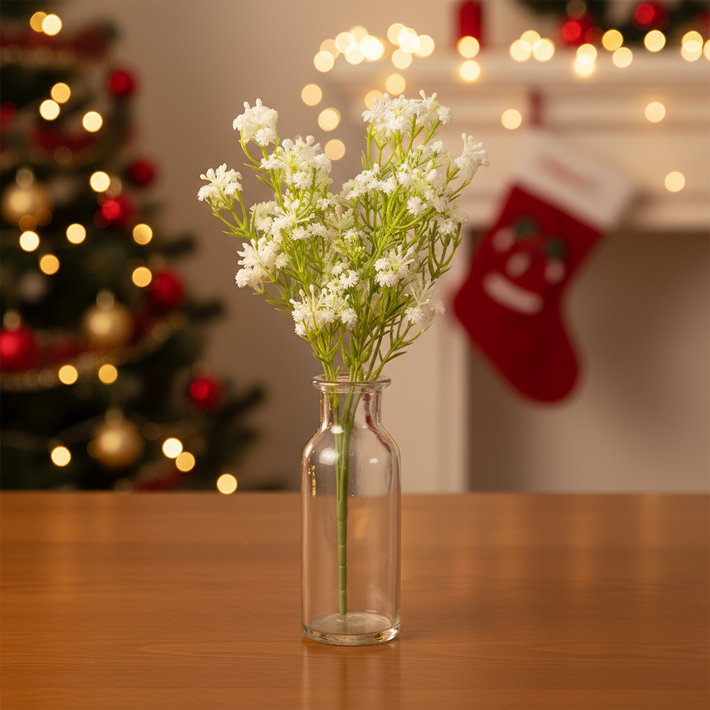 Artificial Flower Baby's Breath Silk White 5 Branches 26cm1 Bunch