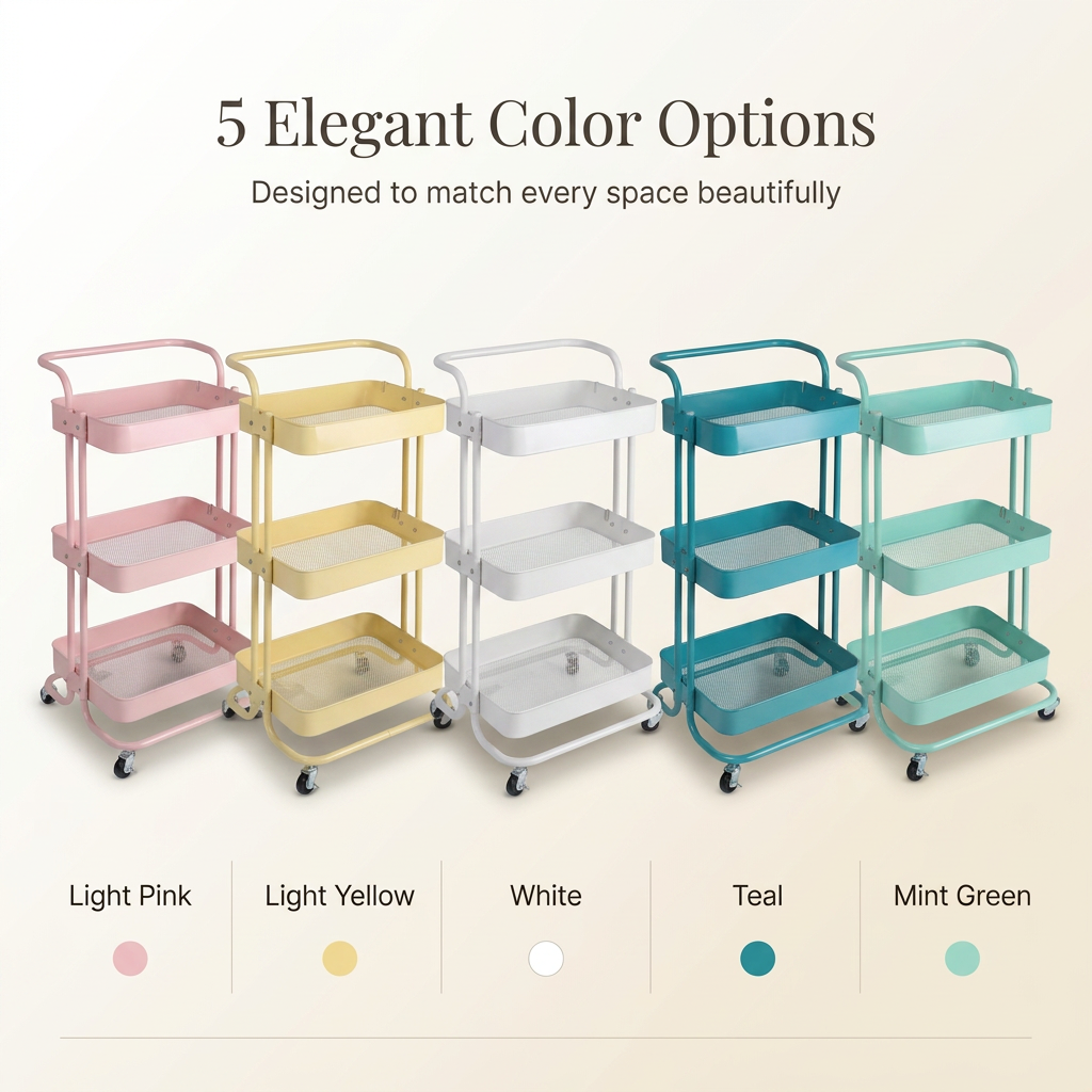 3-Layer Multipurpose Rolling Cart Teal 1pc