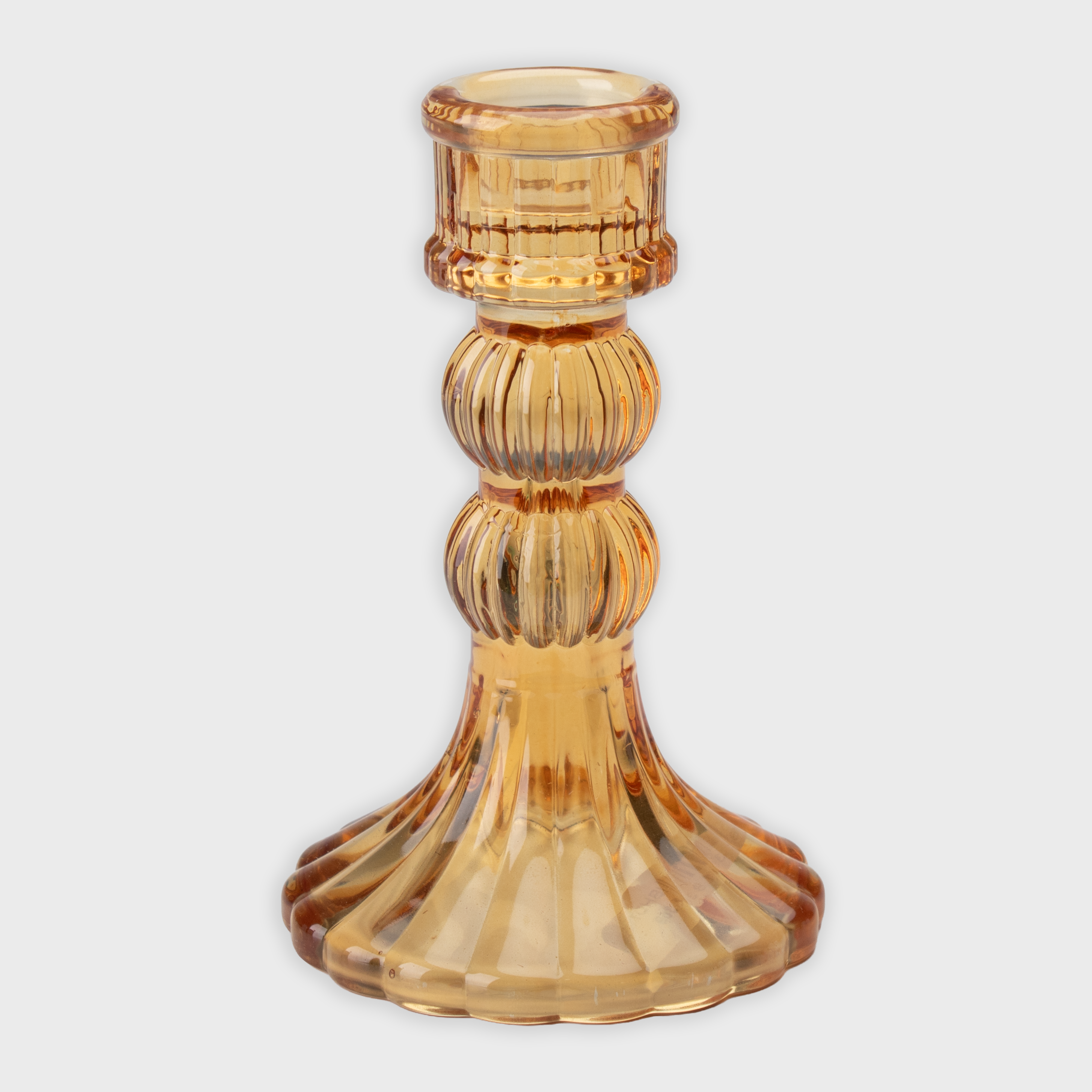 Crystal Striped Glass Candle Holder Double Ring Amber 12.7 X 8cm 1pc