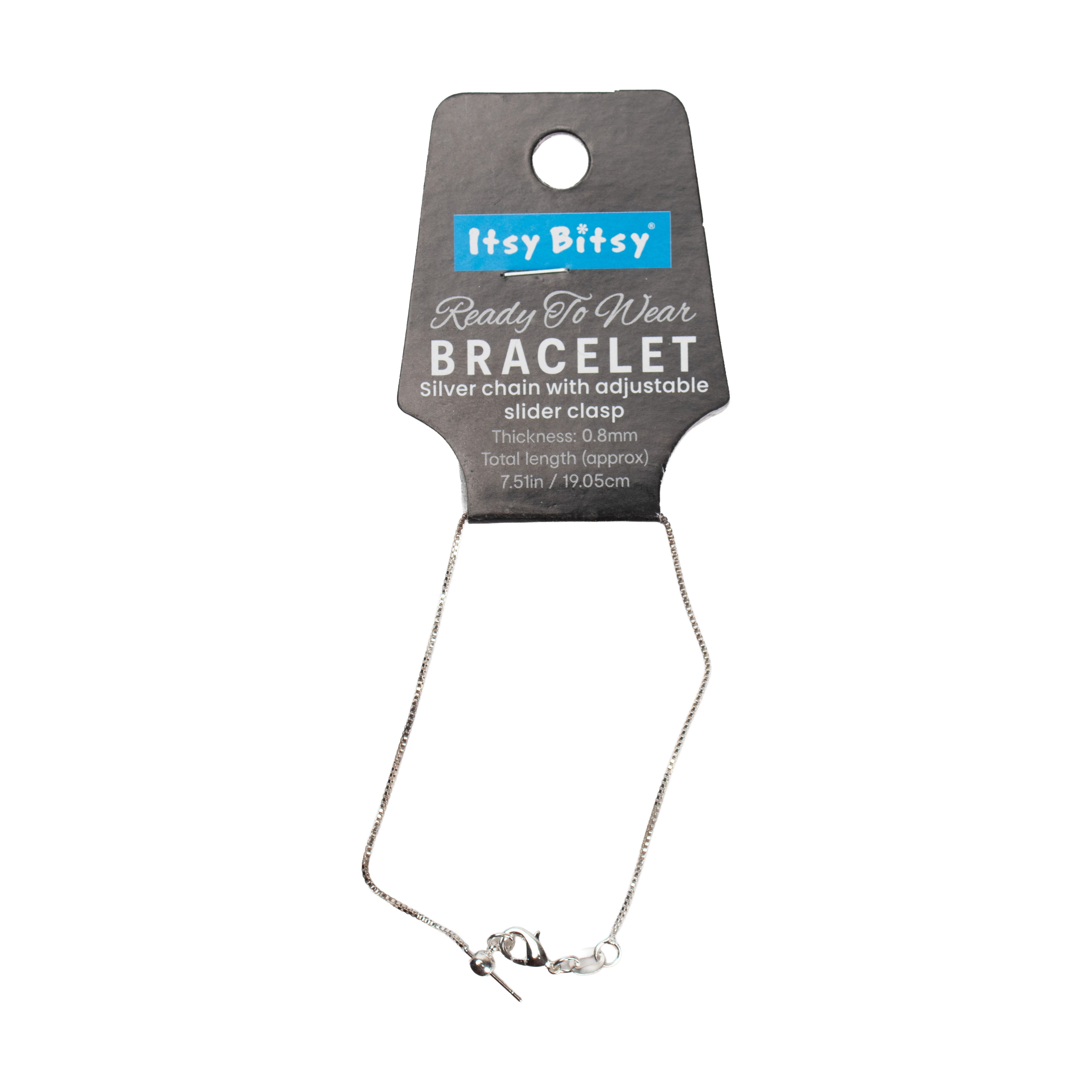 Ready-to-Wear Adjustable Box Chain Bracelet with Slider Clasp - Silver, Approx Thickness 0.8mm Length 19.05cm